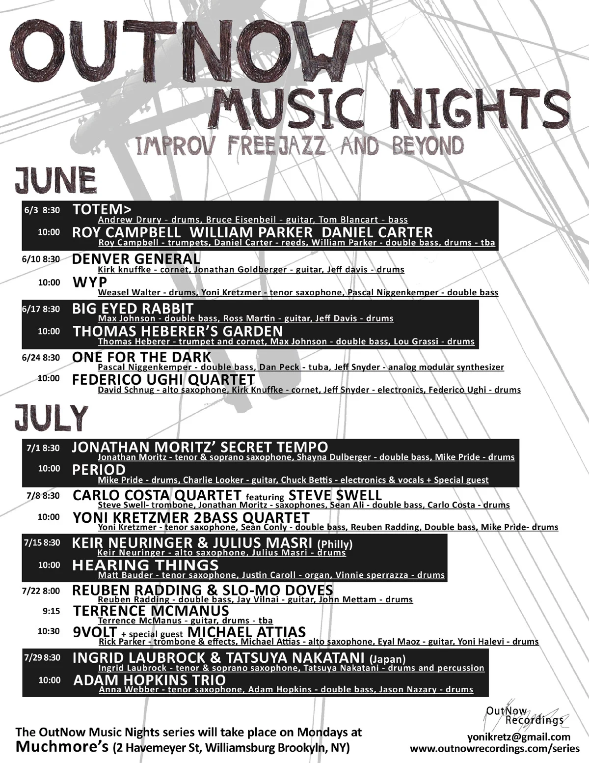 Out Night Music Nights program - June & July 2013