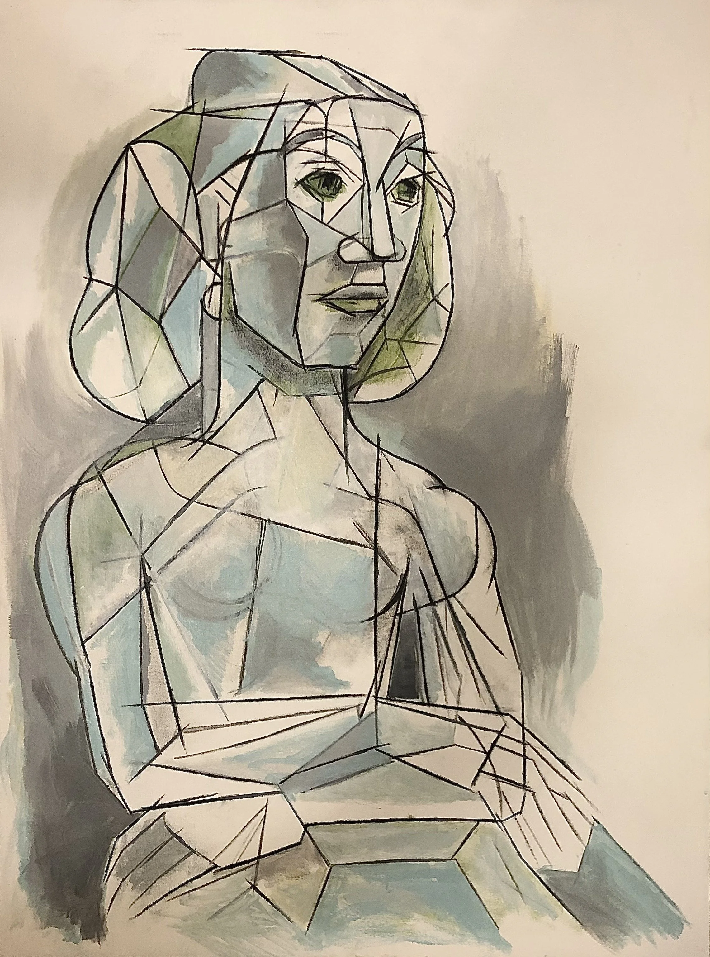 Seated Blue Woman, Acrylic on Canvas, 40"h x 30"w