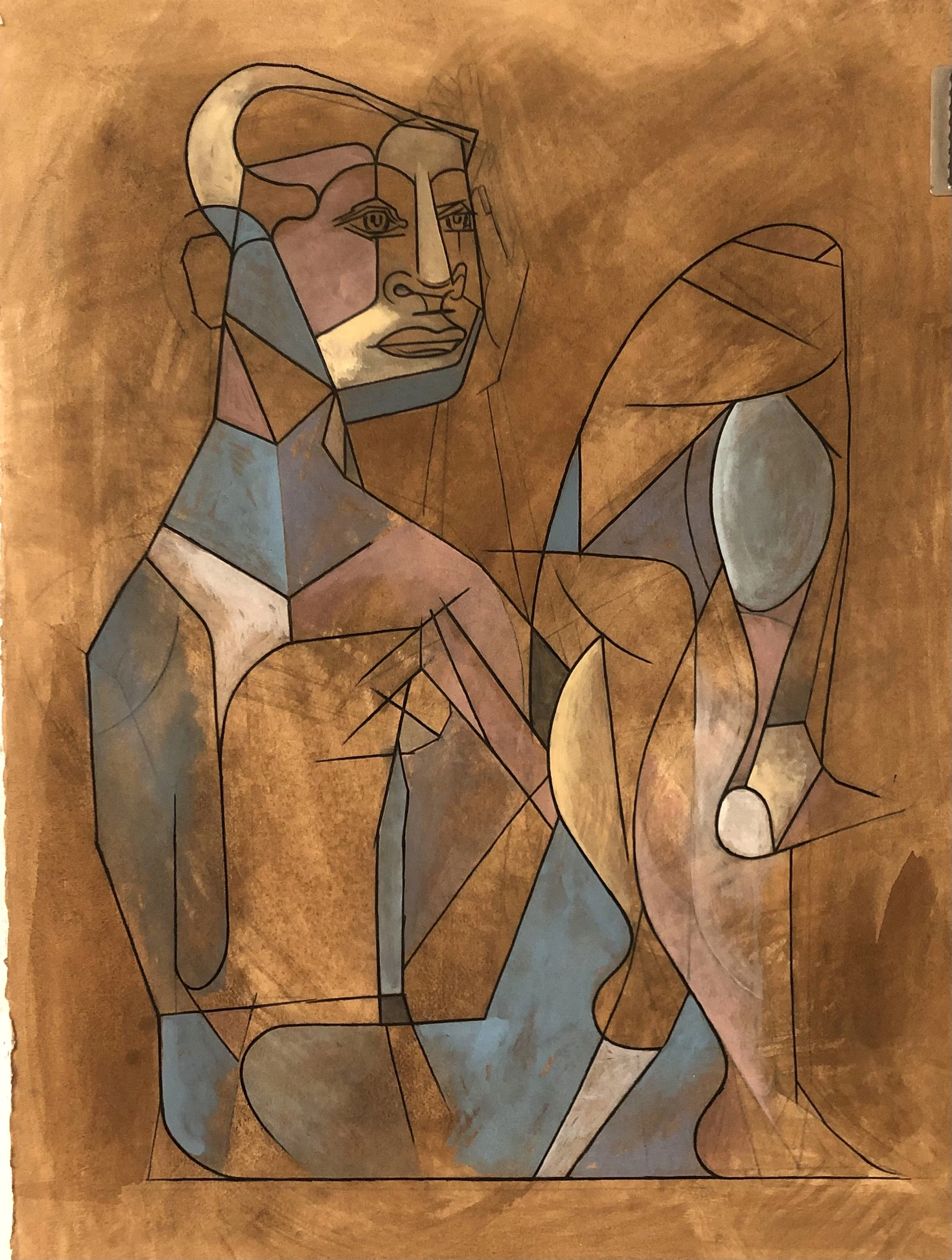 Seated Woman, Gouache on Paper, 30"h x 22"w