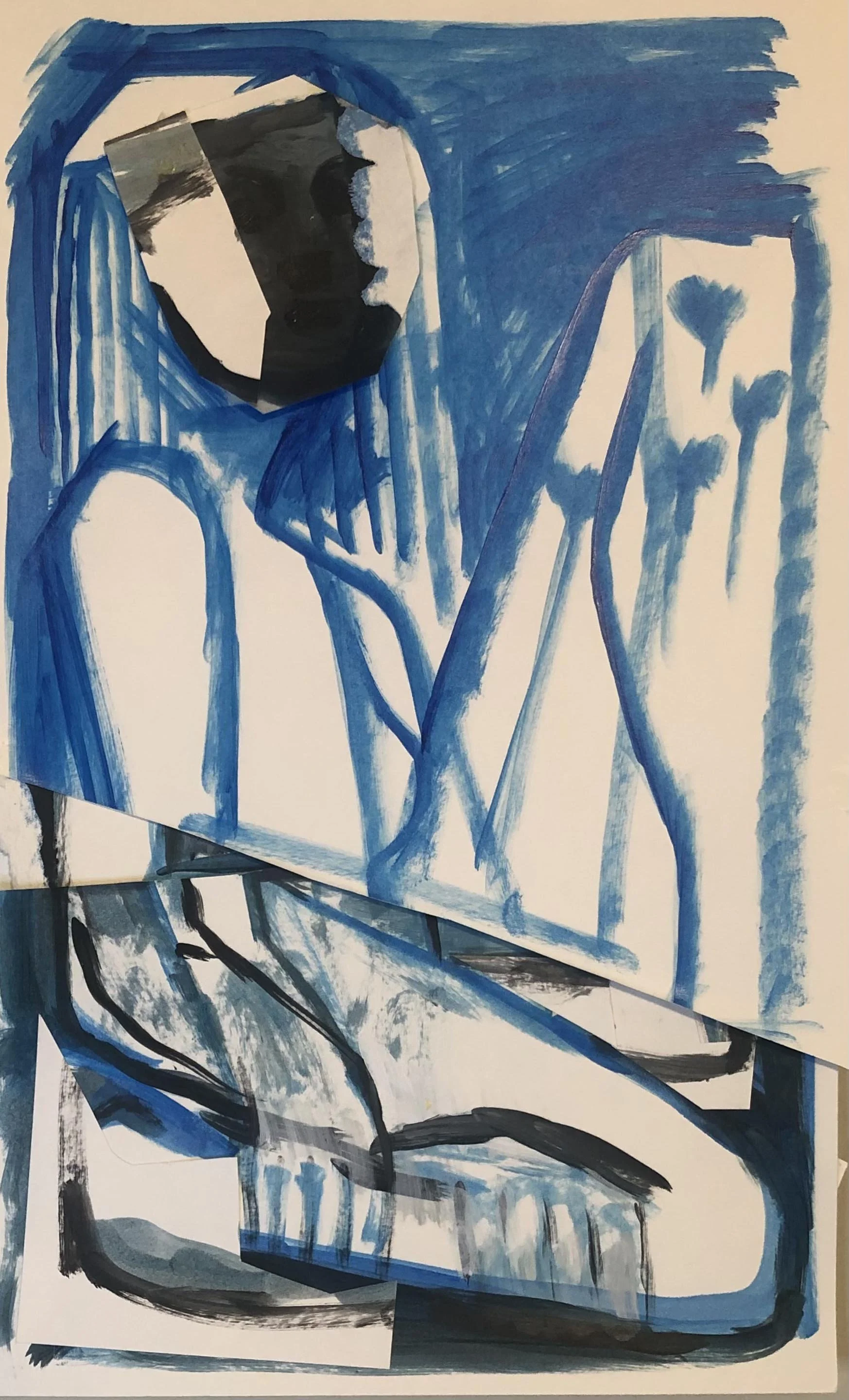 Blue Black Composition, 17" H X 12" W, Collage with Acrylics on Paper