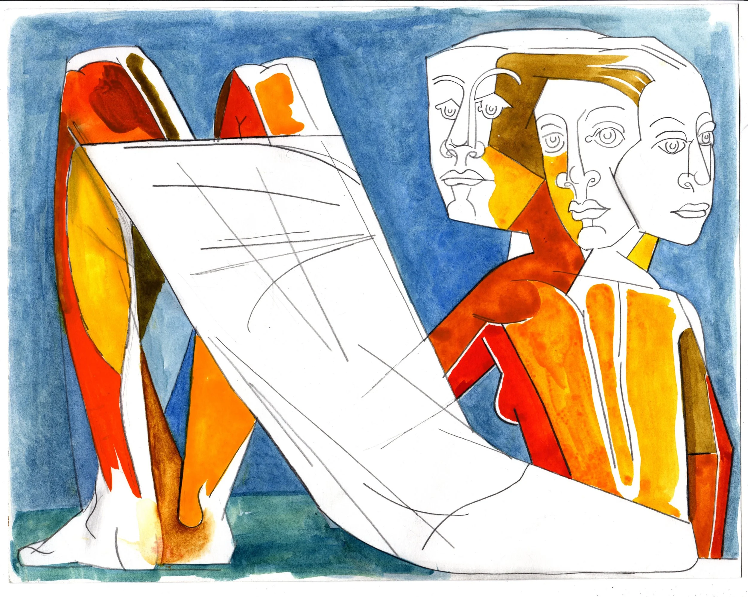 The Three Graces, 11" H X 17" W, Gouache on Paper