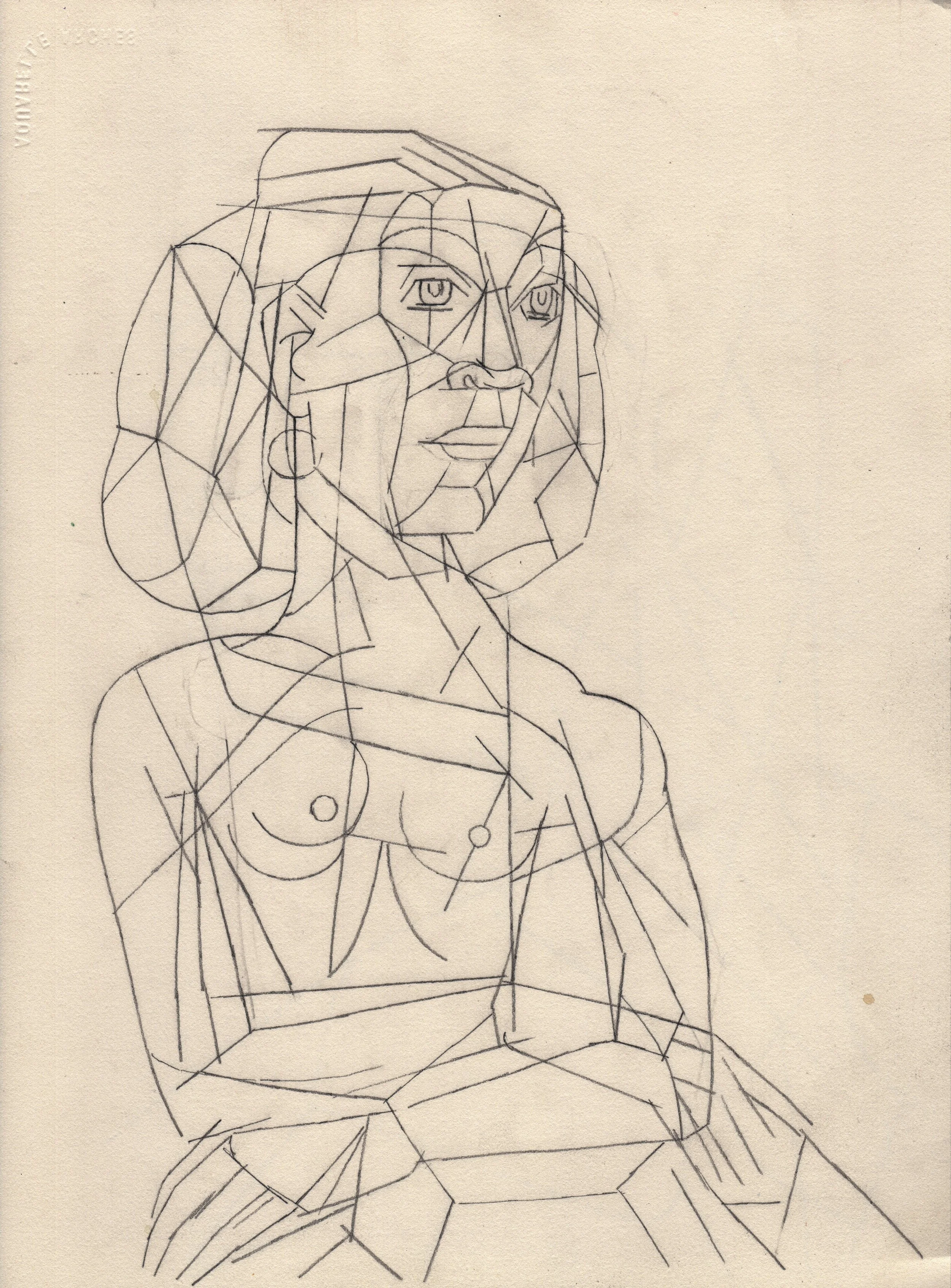 Blue Lady Pencil Drawing, Graphite on Paper