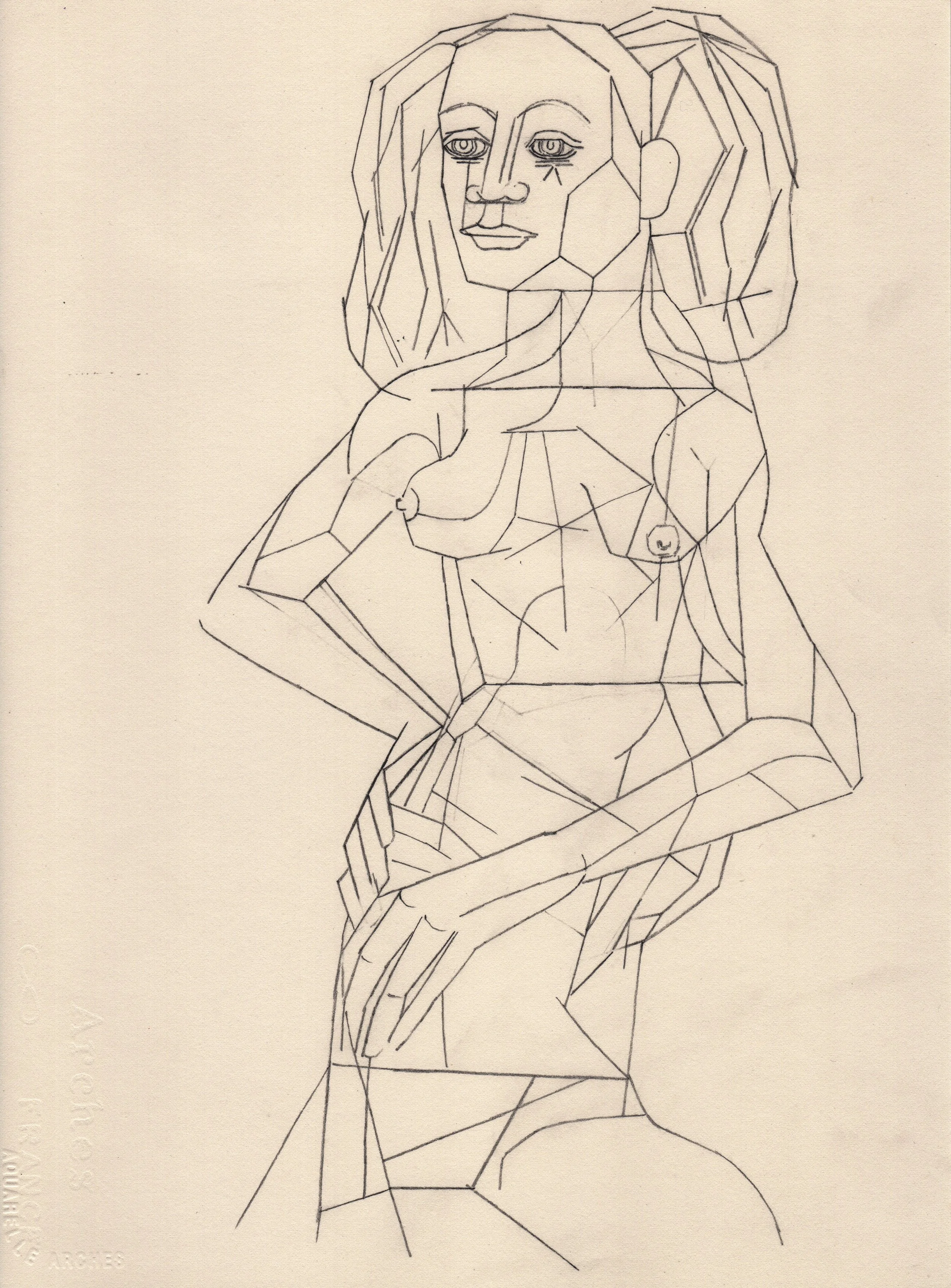 Pink Lady Drawing, Graphite on Paper