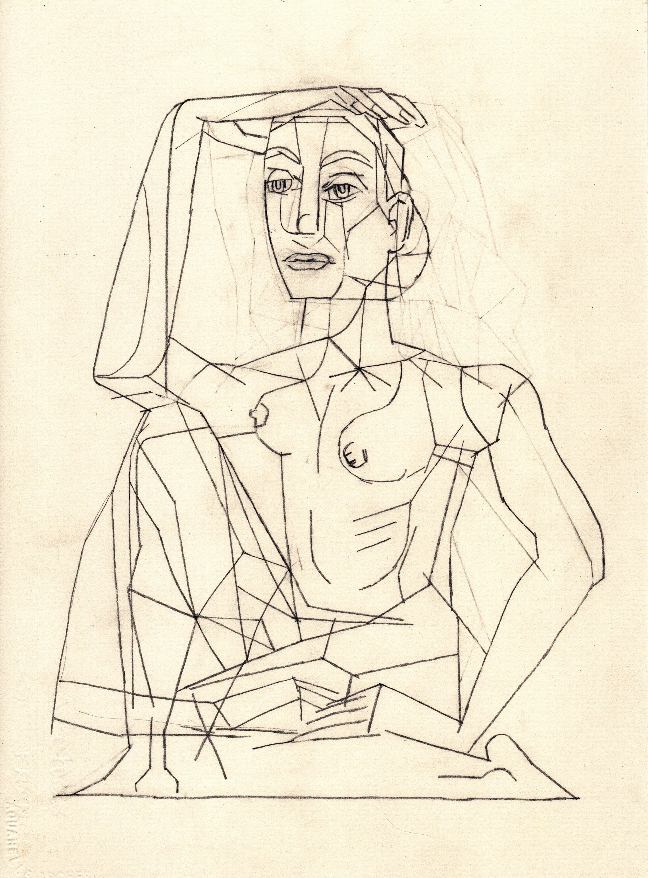 Seated Woman with Skirt, Graphite on Paper