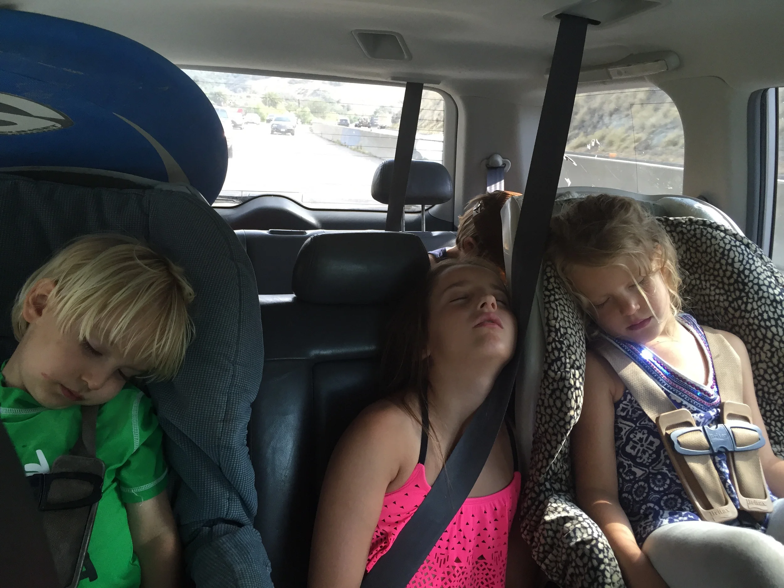 Sleepy heads after a long day at the beach.