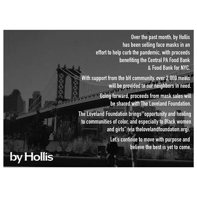 Over the past month, @byHollis has been selling face masks in an effort to help curb the pandemic, with proceeds benefiting @centralpafb &amp; @foodbank4nyc. With support from the bH community, over 2,000 meals will be provided for our neighbors in n