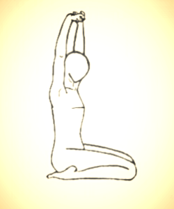 Virasana means hero pose. Use height (a blanket or block) under your hips if they don't reach the floor comfortably. Stretch the hands overhead or rest them by your side. Make sure the spine remains long and straight.