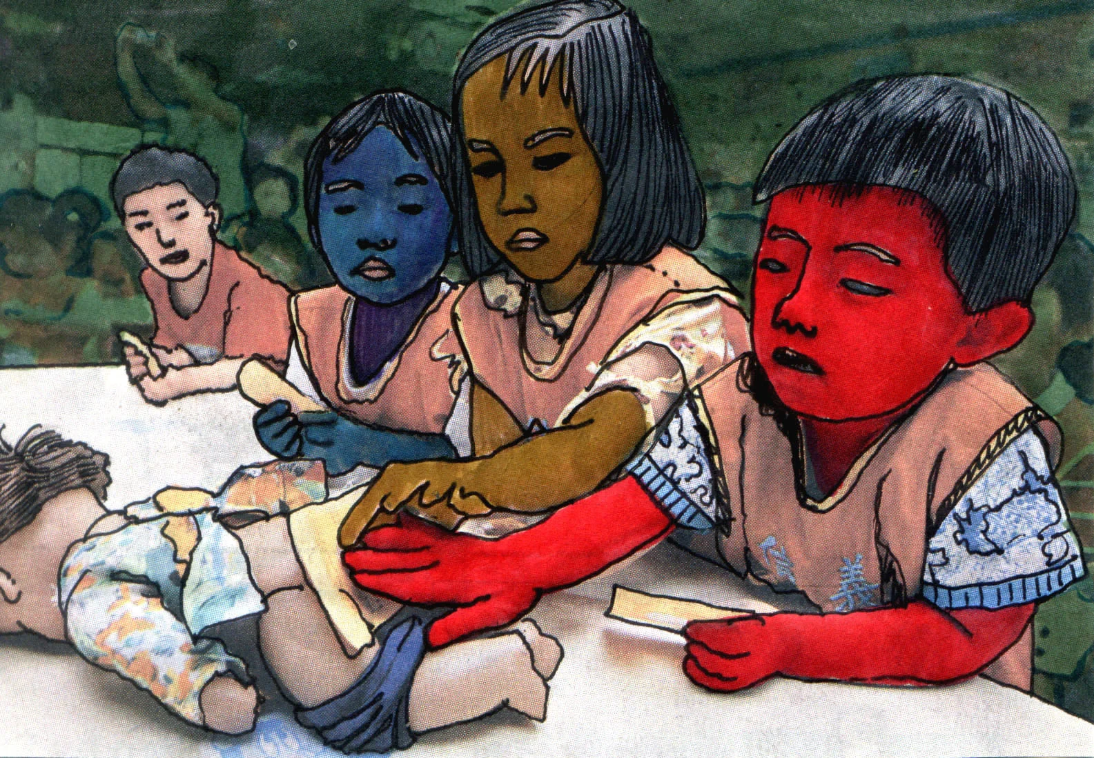 Children Pat the Doll's Bottom