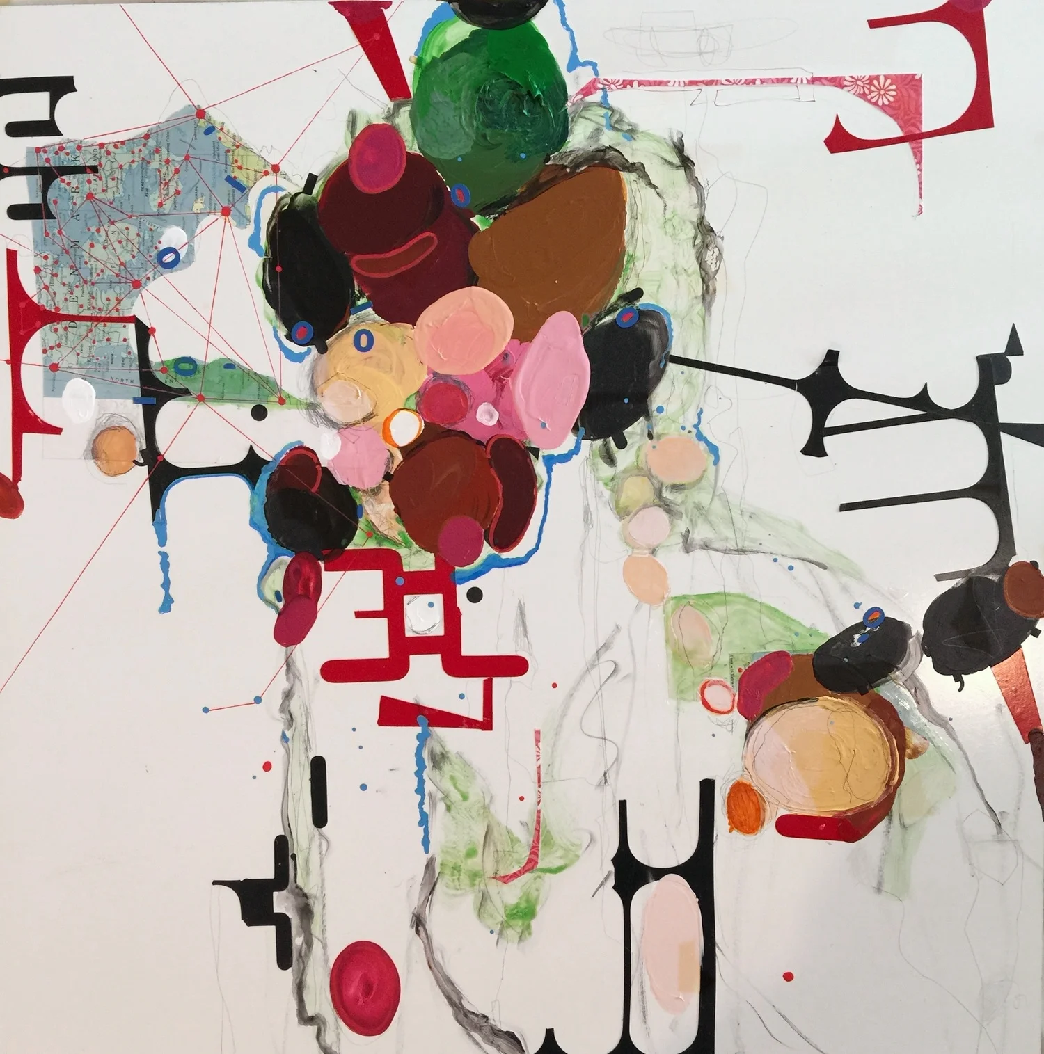 Additive and Subtractive, mixed media on laminate panel, 24 x 24", 2014