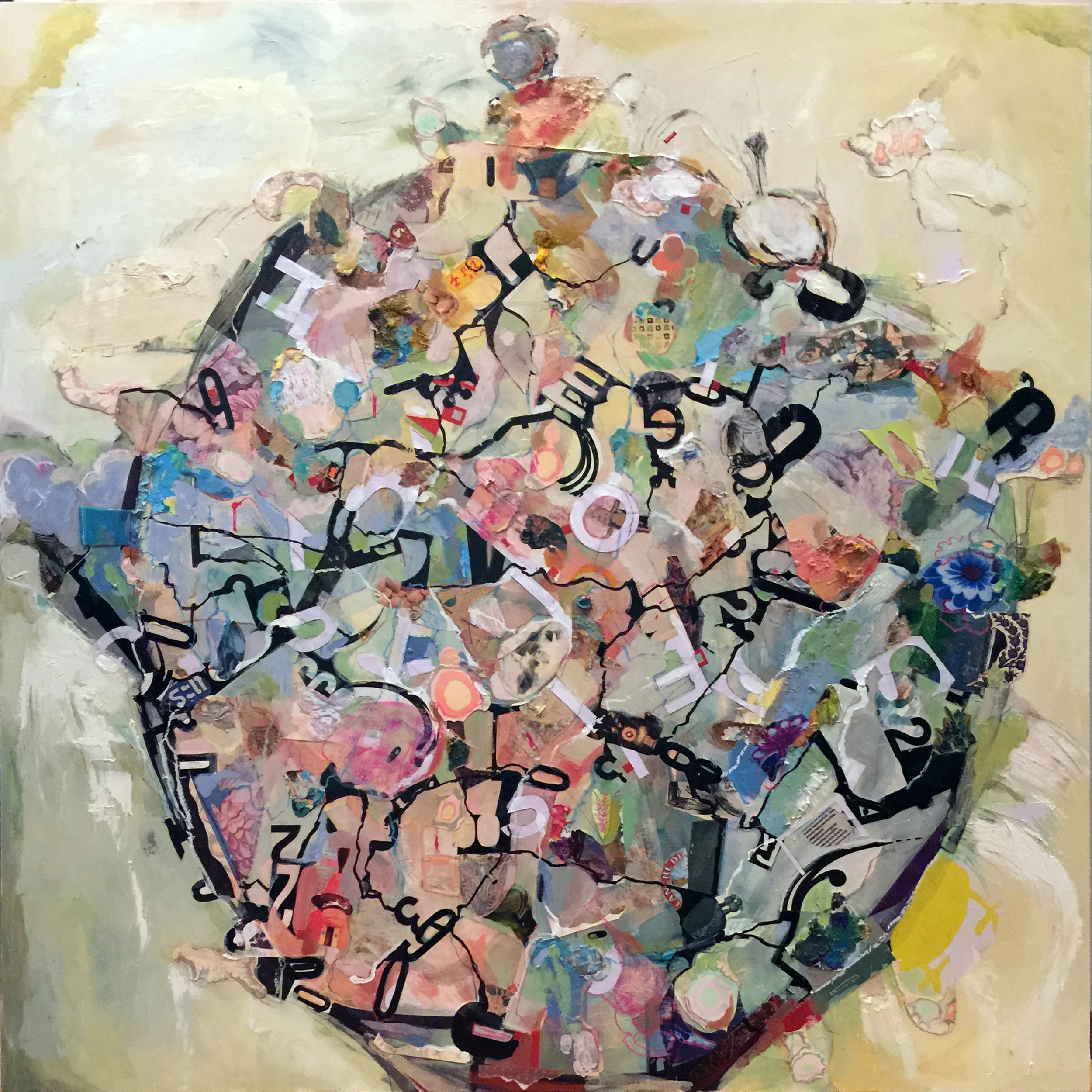 Drainage Trope, mixed media on panel, 48 x 48", 2016