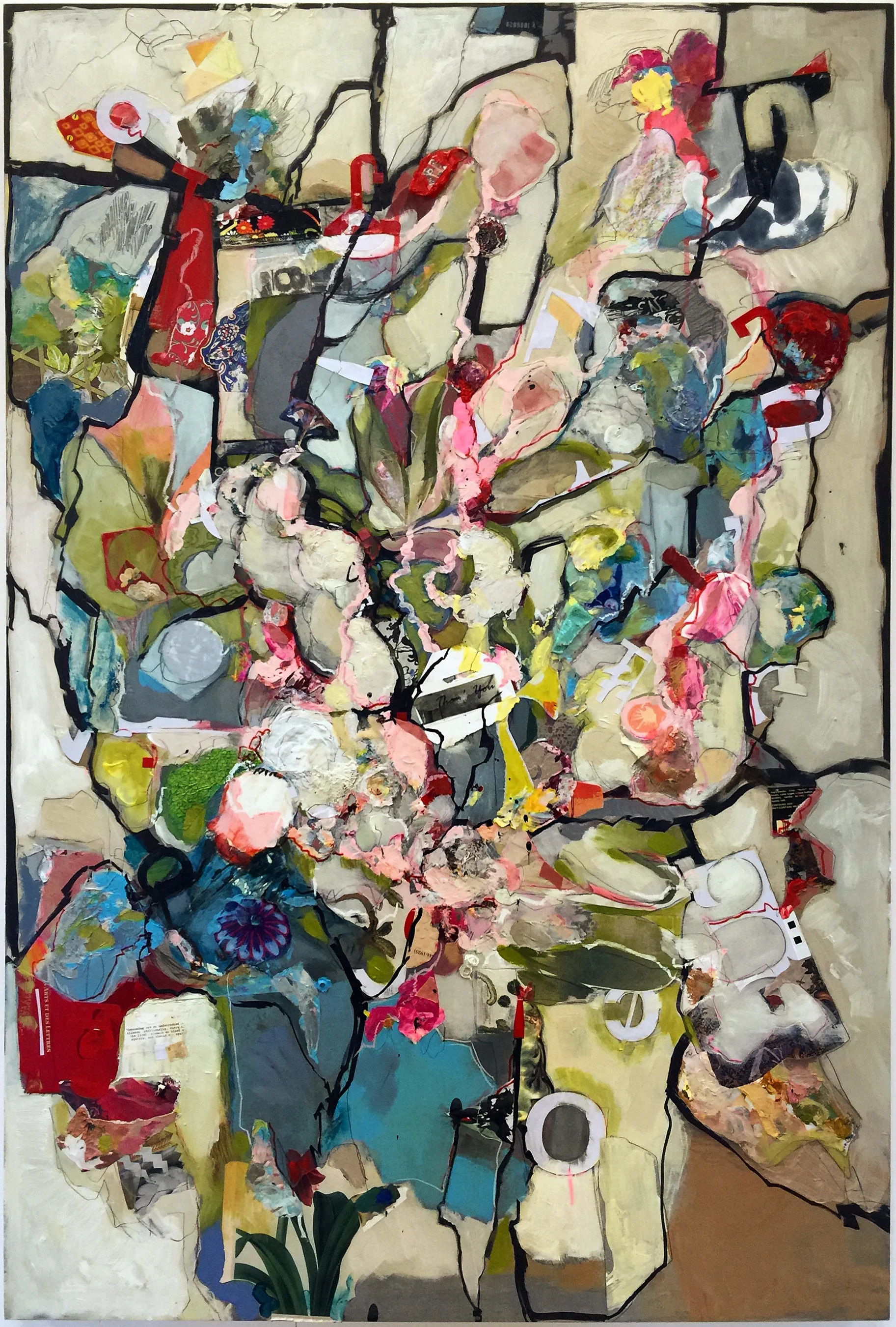 Clicking Fish and Failing Fauna, mixed media on panel, 48 x 32", 2015