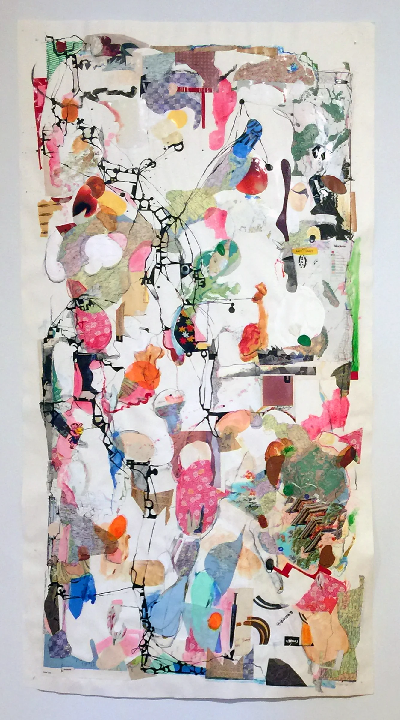 Scroll 1, mixed media painted collage drawing on paper, 72 x 36", 2015