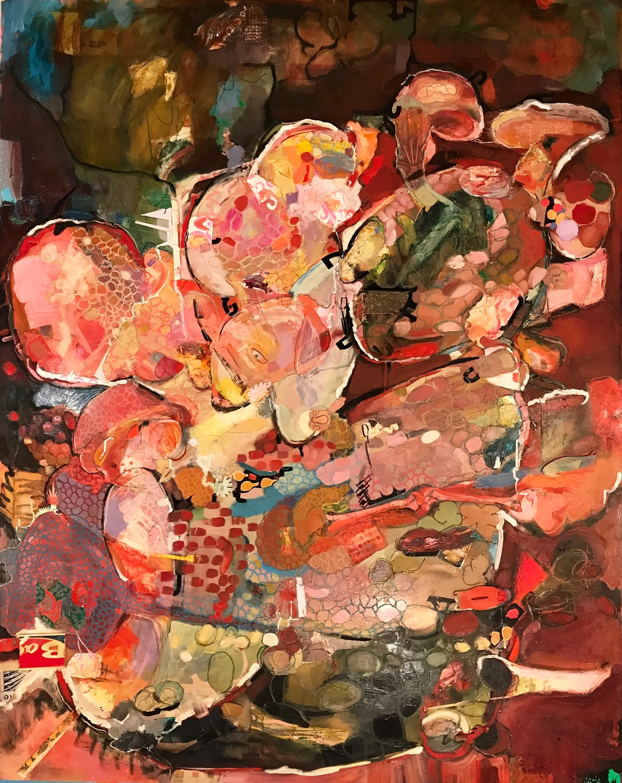 Rendered Complete Equals, oil and mixed media on panel, 60 x 48", 2017