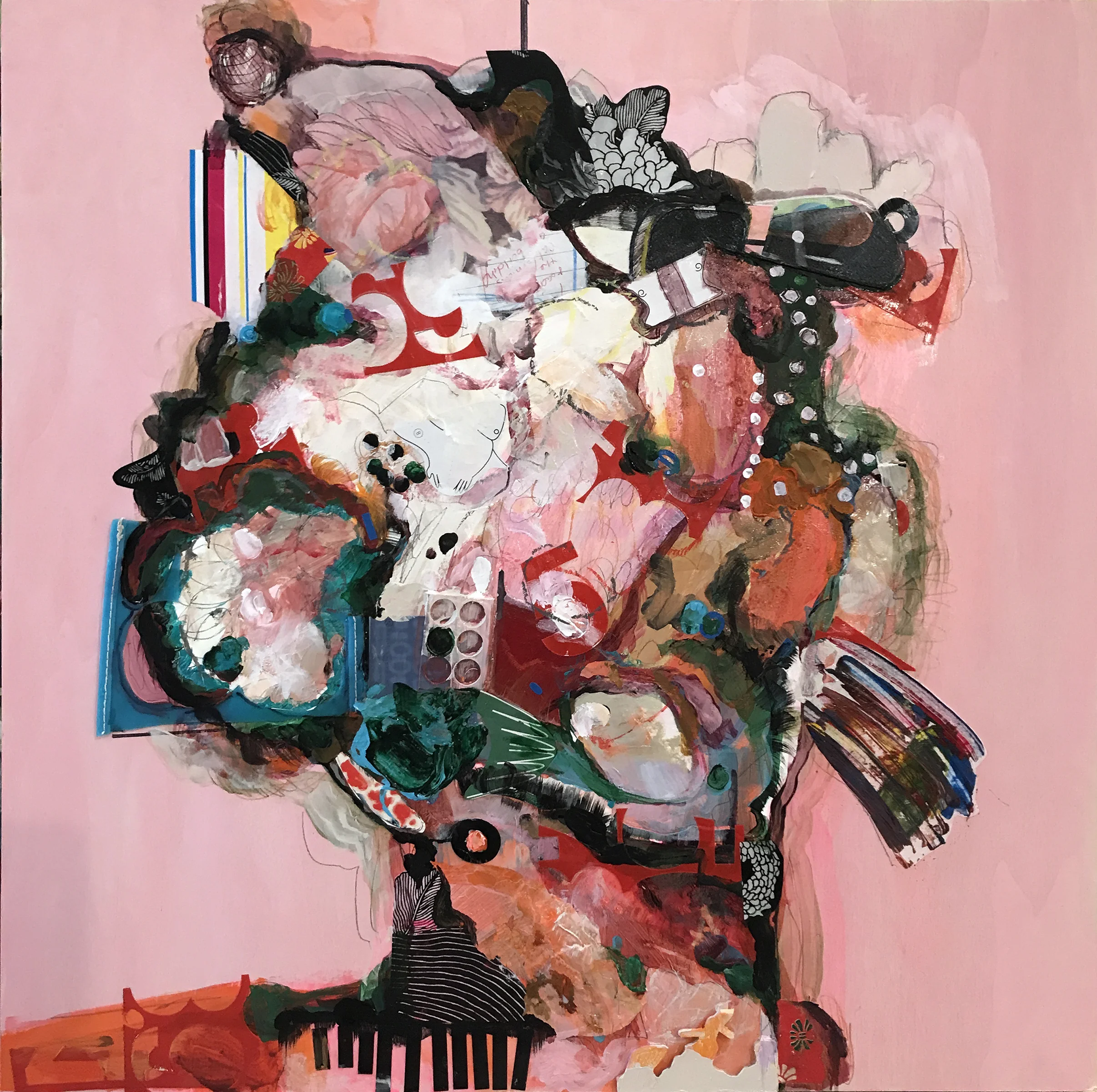 Head Should, acrylic and mixed media on panel, 24 x 24" 2018