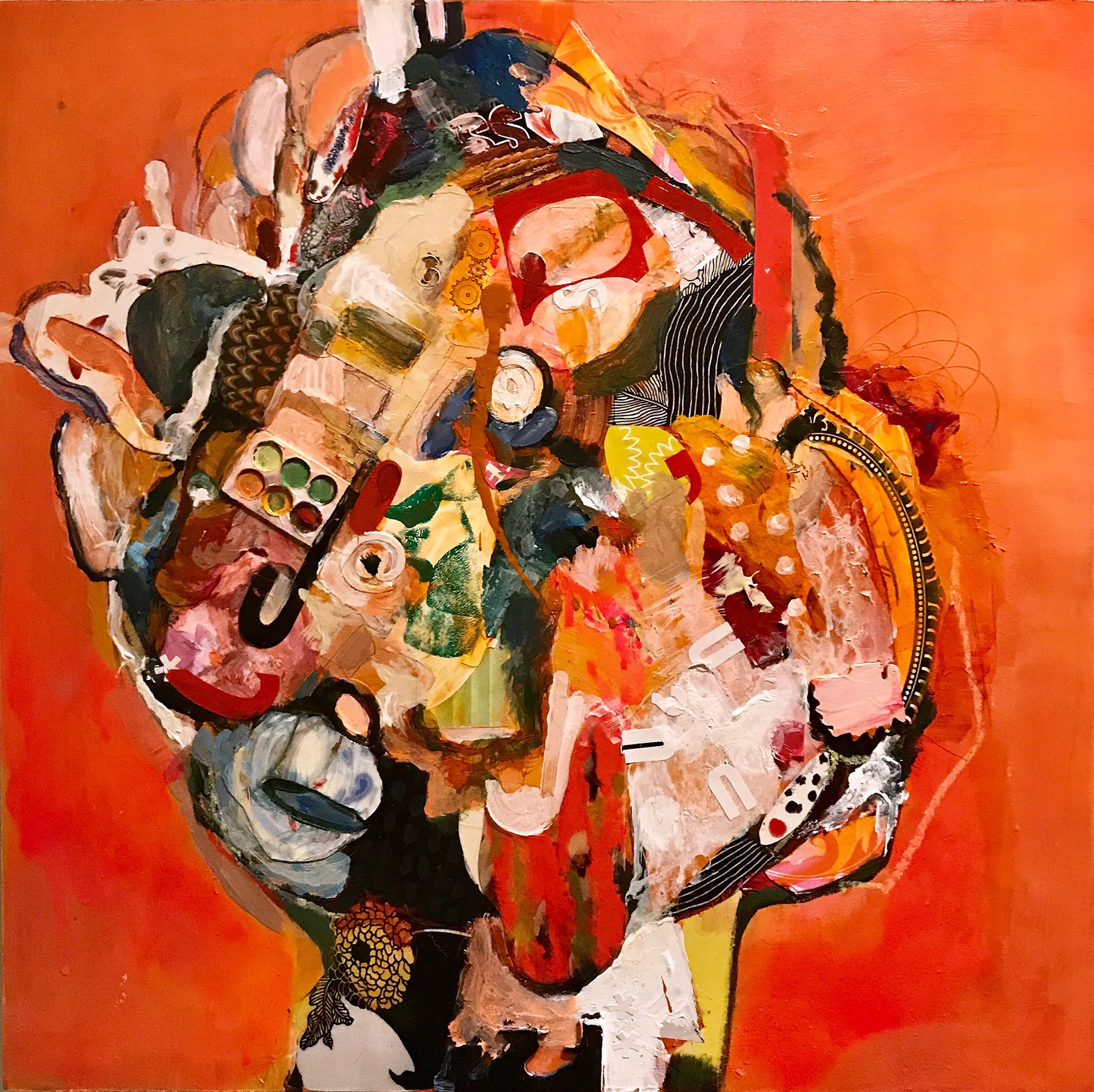 Noise Ordinance, acrylic and mixed media on panel, 18 x 18", 2018