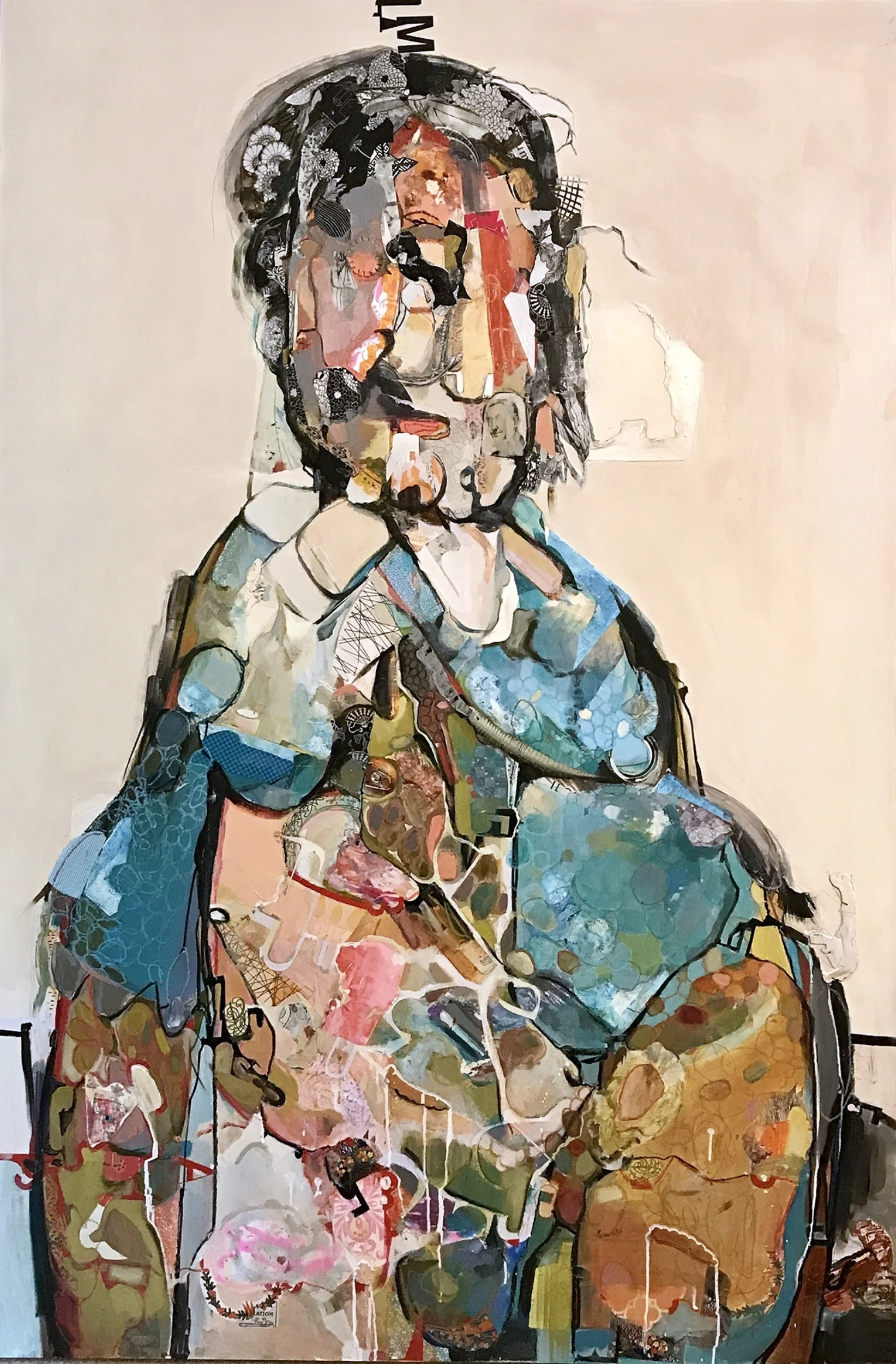 Seated, oil and mixed media on panel, 72 x 48", 2017