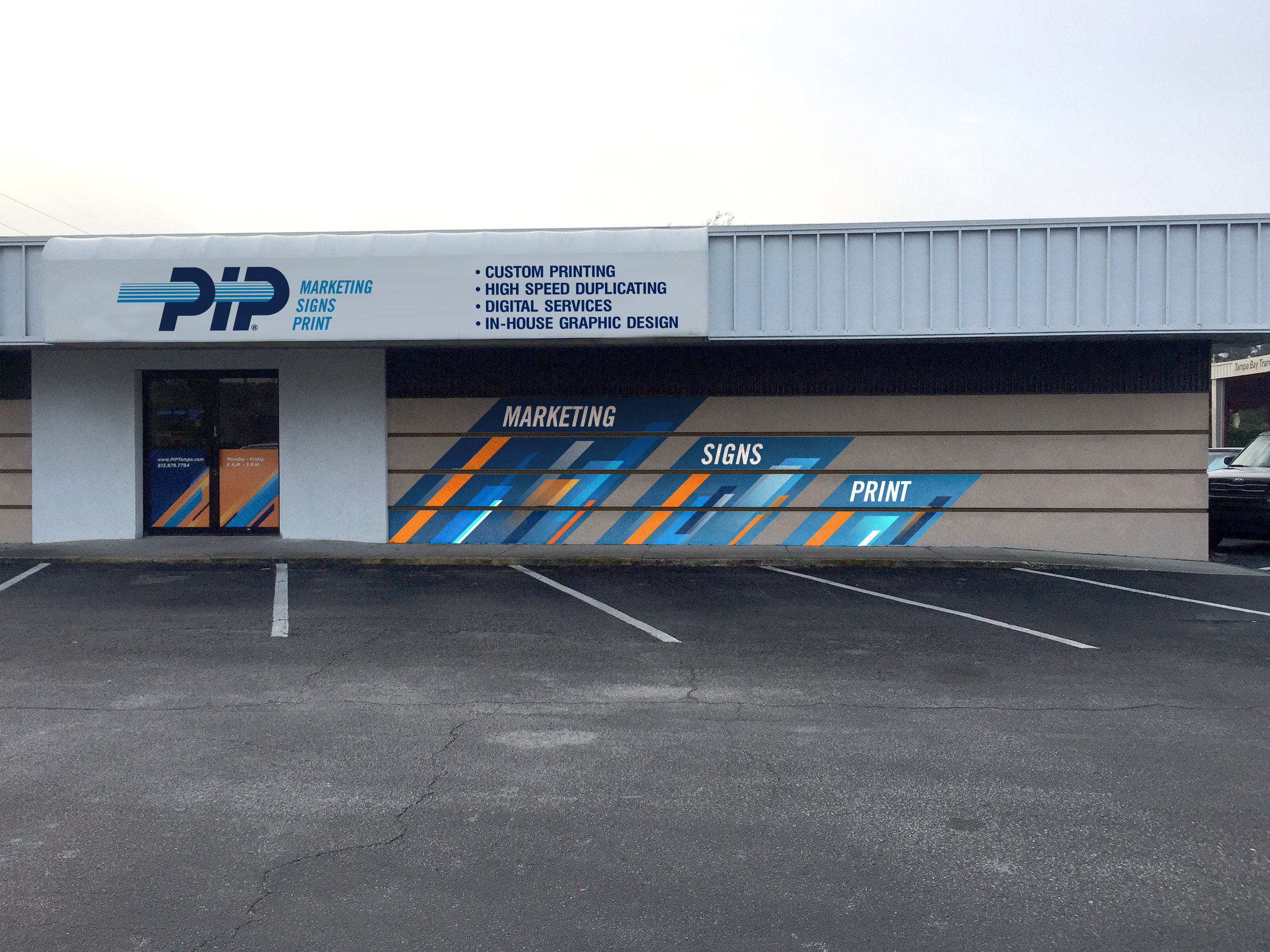 Concept for Outdoor Graphics. Offset on different levels so when cars park, some are still visible.