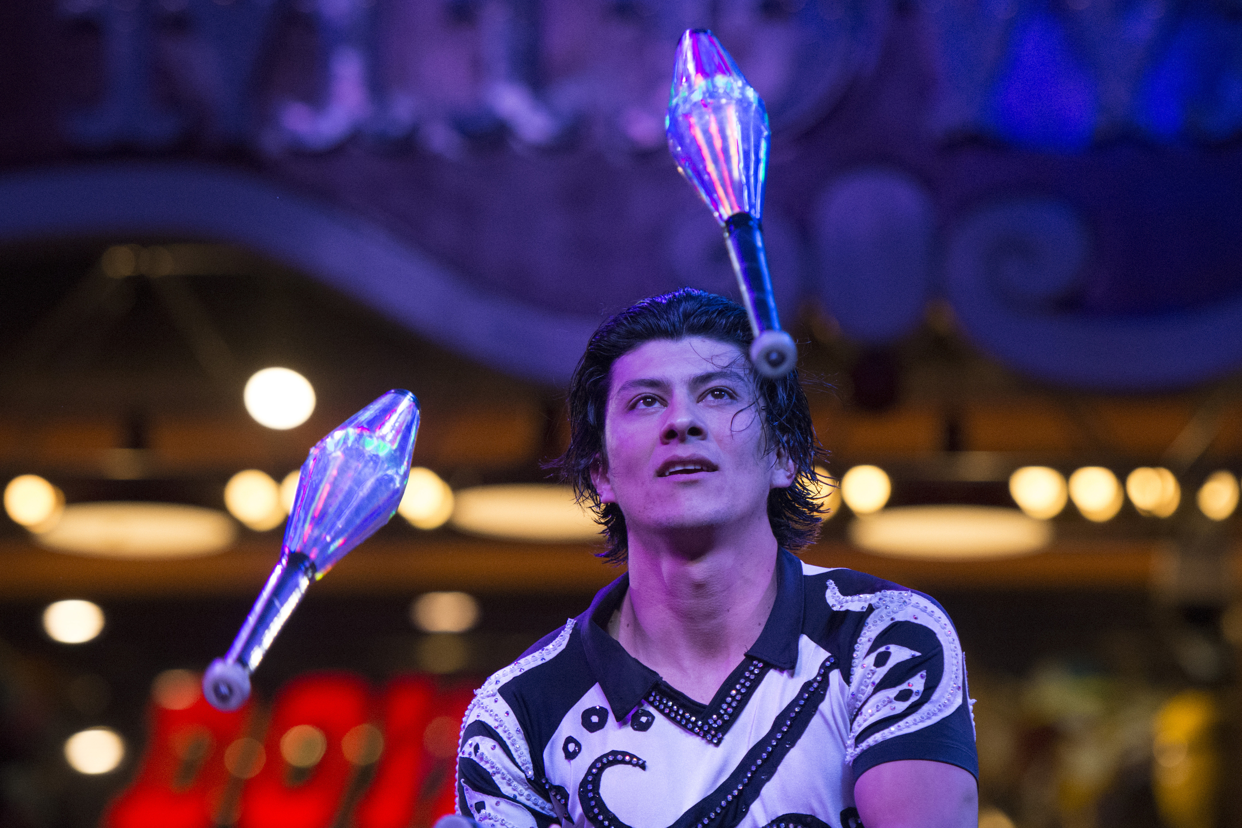 A juggler performs at Circus Circus Hotel & Casino's midway stage in Las Vegas Tuesday, Feb. 2, 2016.