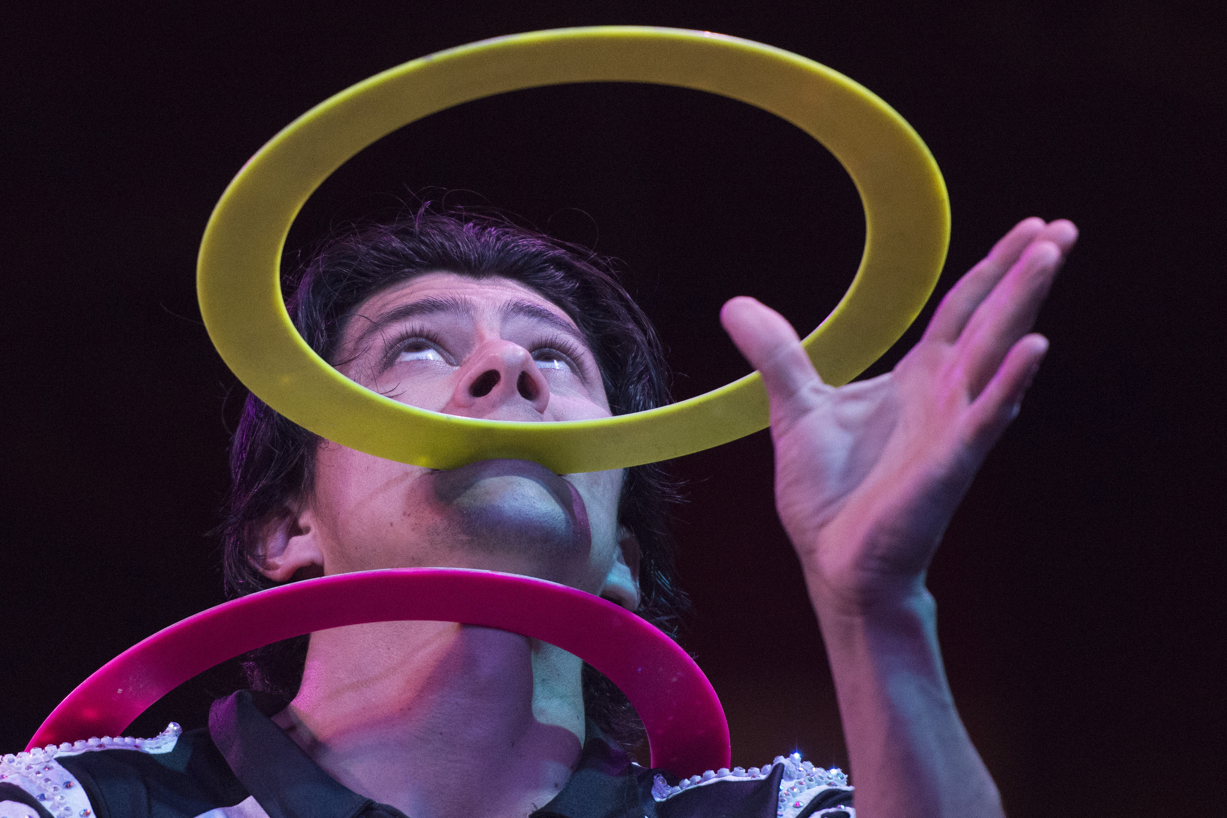A juggler performs at Circus Circus Hotel & Casino's midway stage in Las Vegas Tuesday, Feb. 2, 2016.