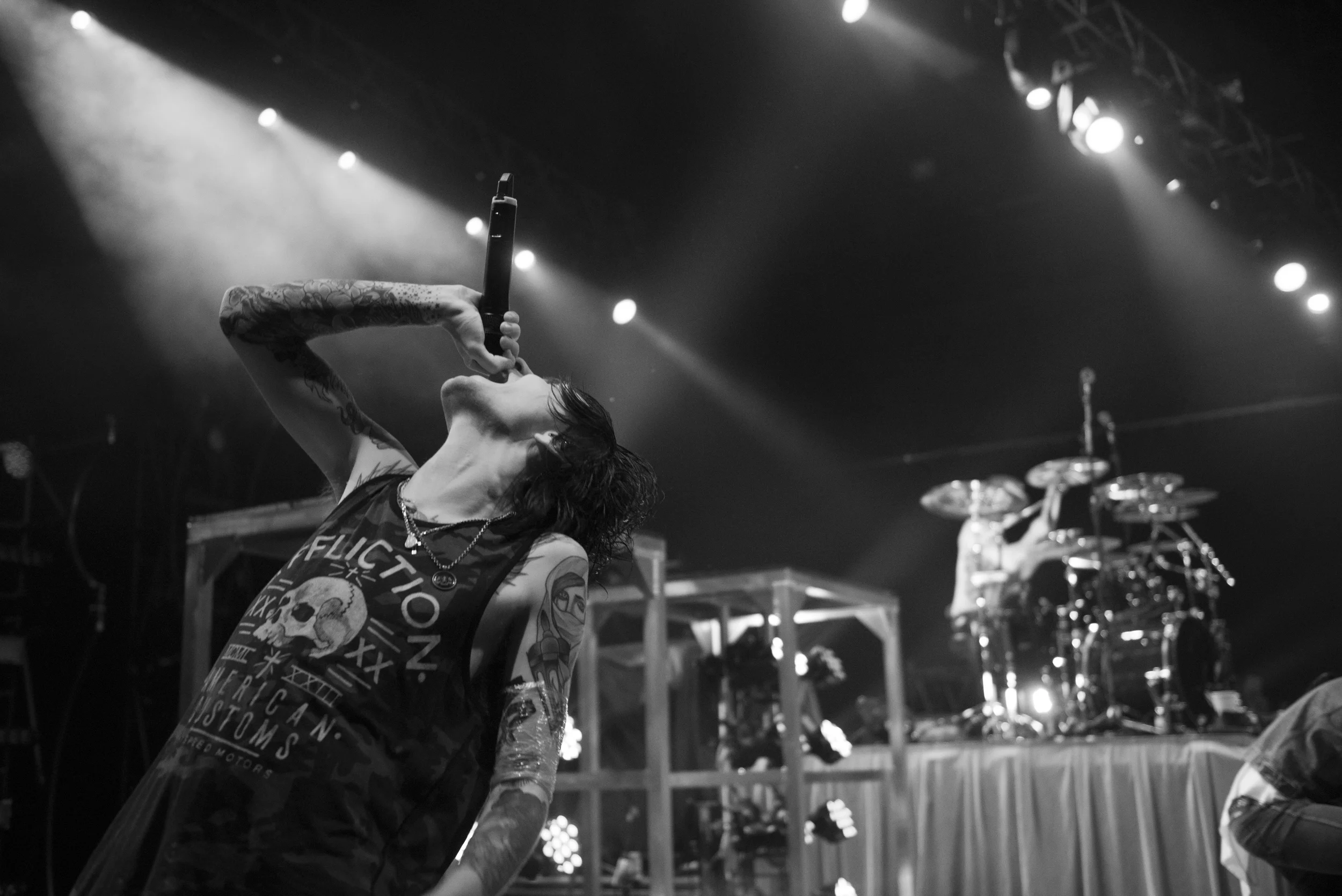 Denis Stoff of Asking Alexandria performs at The Joint at Hard Rock Hotel & Casino in Las Vegas Saturday, Feb. 6, 2016. Photo by Jason Ogulnik
