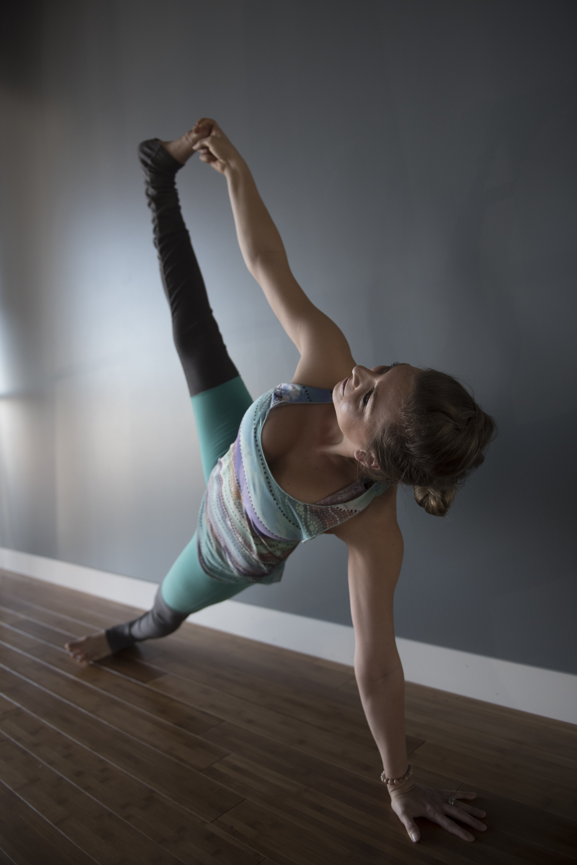 Ashley Cottrell, co-owner of the soon to be opened Evolution Yoga, demonstrates yoga poses in the studio at 1225 W. Warm Springs Rd. in Henderson Monday, Feb. 1, 2016. Jason Ogulnik/Las Vegas Review-Journal