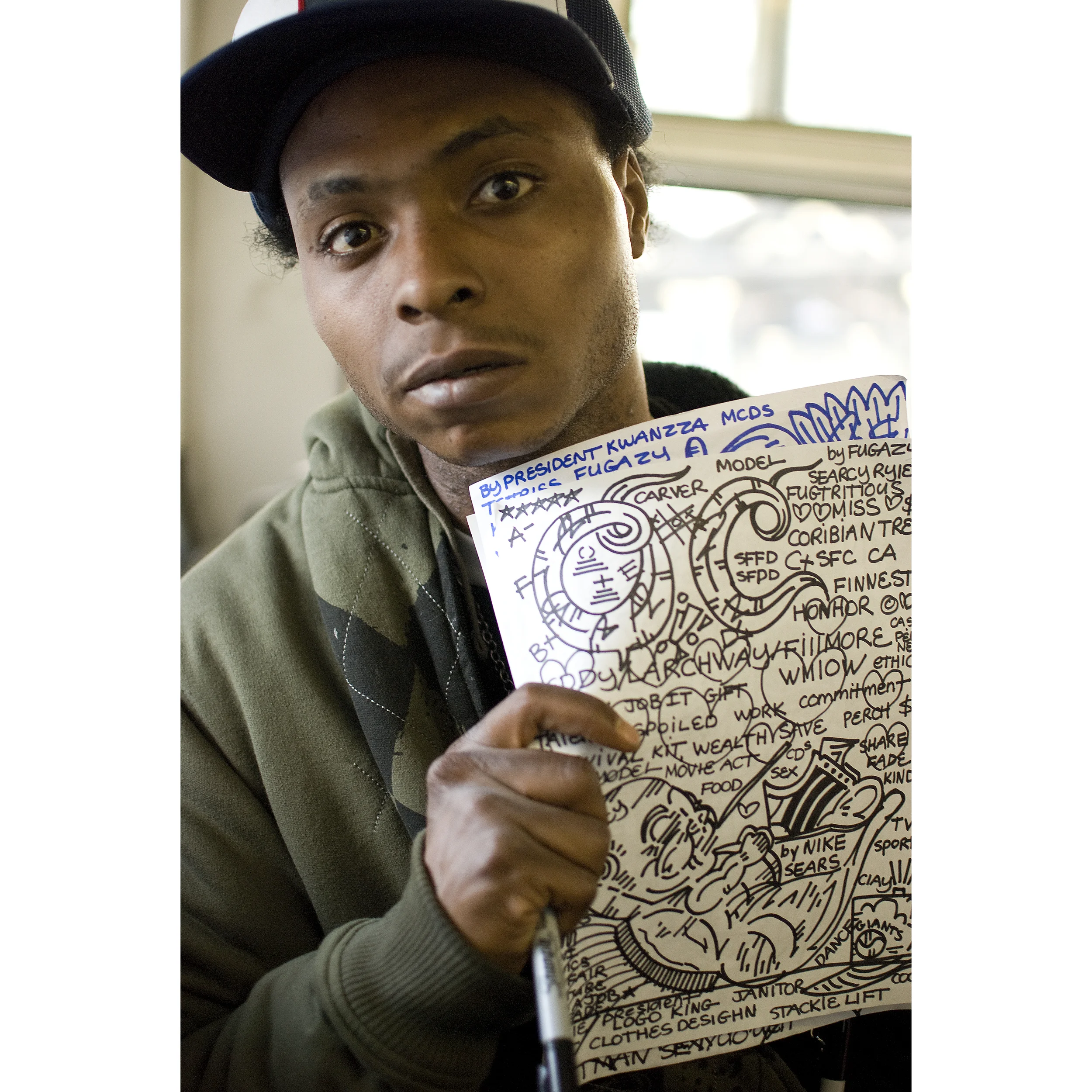 Searcy Ryles poses with his marker art on the 71-Haight/Noriega Muni bus line in San Francisco, Calif. Wednesday, February 22, 2016.