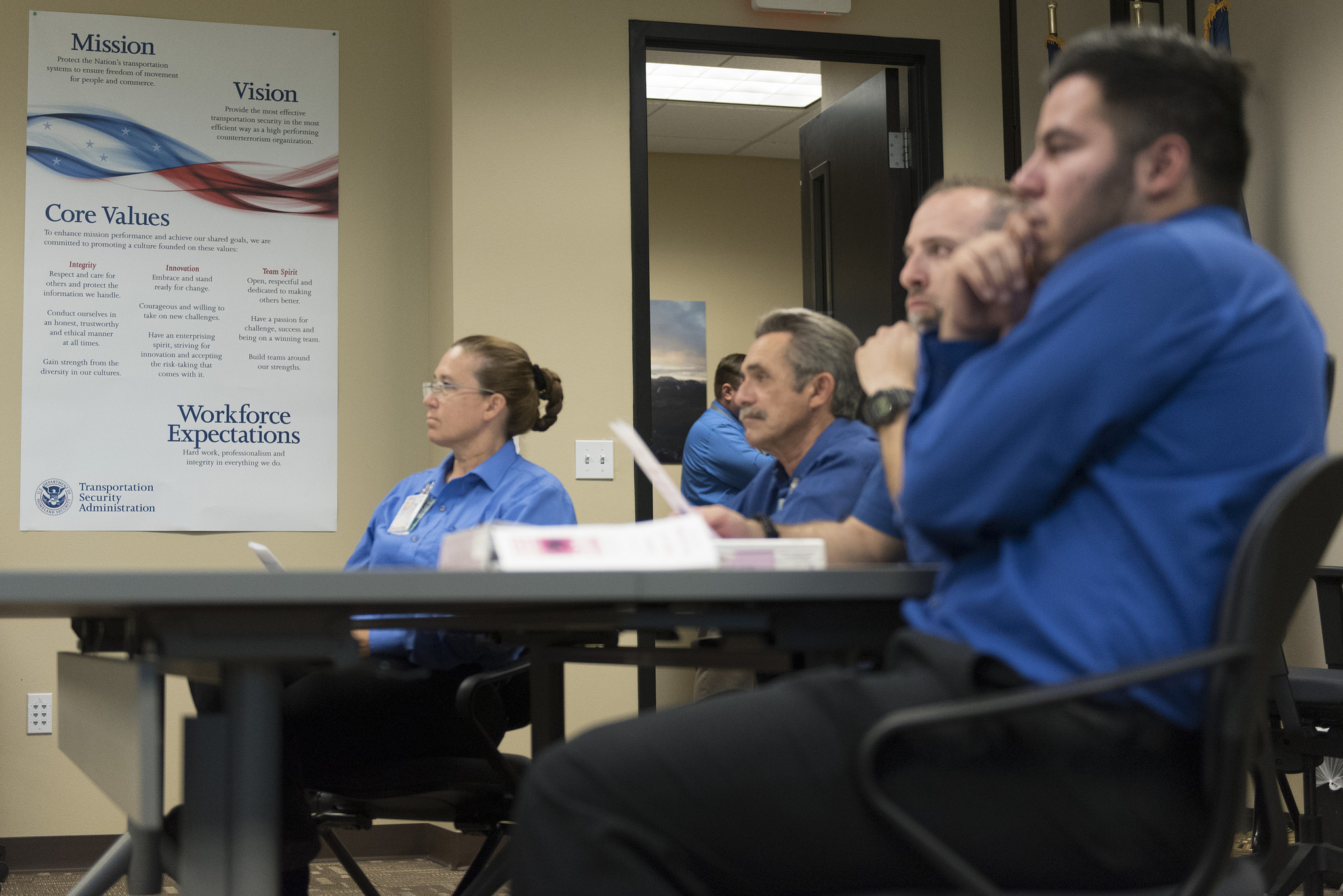 Transportation Security Administration screener trainees, from left, Karen Leliefeld, Joe Curila, Thomas Bartolin and Luis Covarrubias attend a TSA training session at TSA's office in Las Vegas Monday, June 6, 2016. Jason Ogulnik/Las Vegas Review-Journal