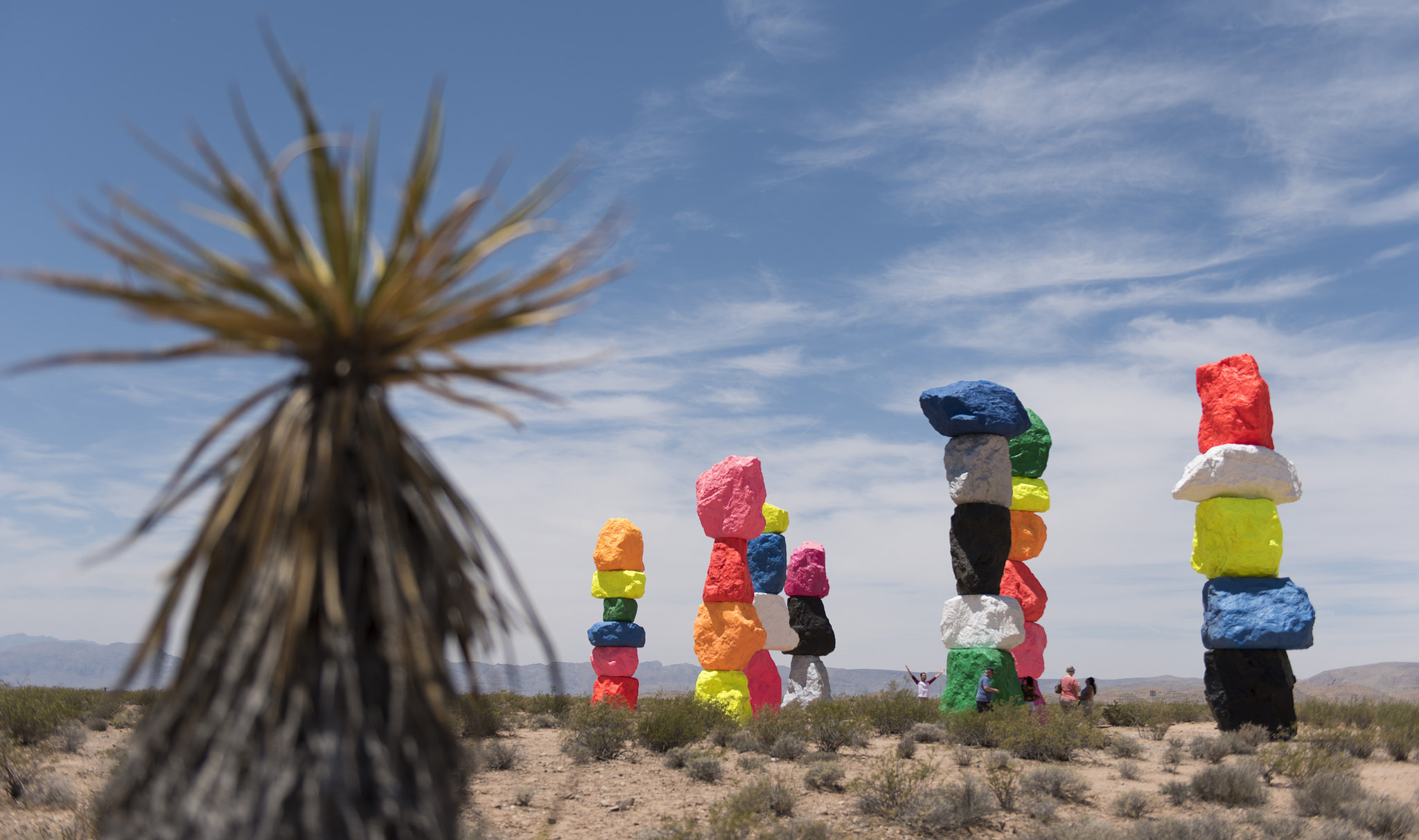 The "Seven Magic Moutains" art installation is seen near the Jean Dry Lake Bed, South of Las Vegas, Friday, June 10, 2016. Ugo Rondinone's art piece, which is comprised of 33 limestone boulders, some weighing more than 50,000 pounds a piece, will be on display through May 2018.