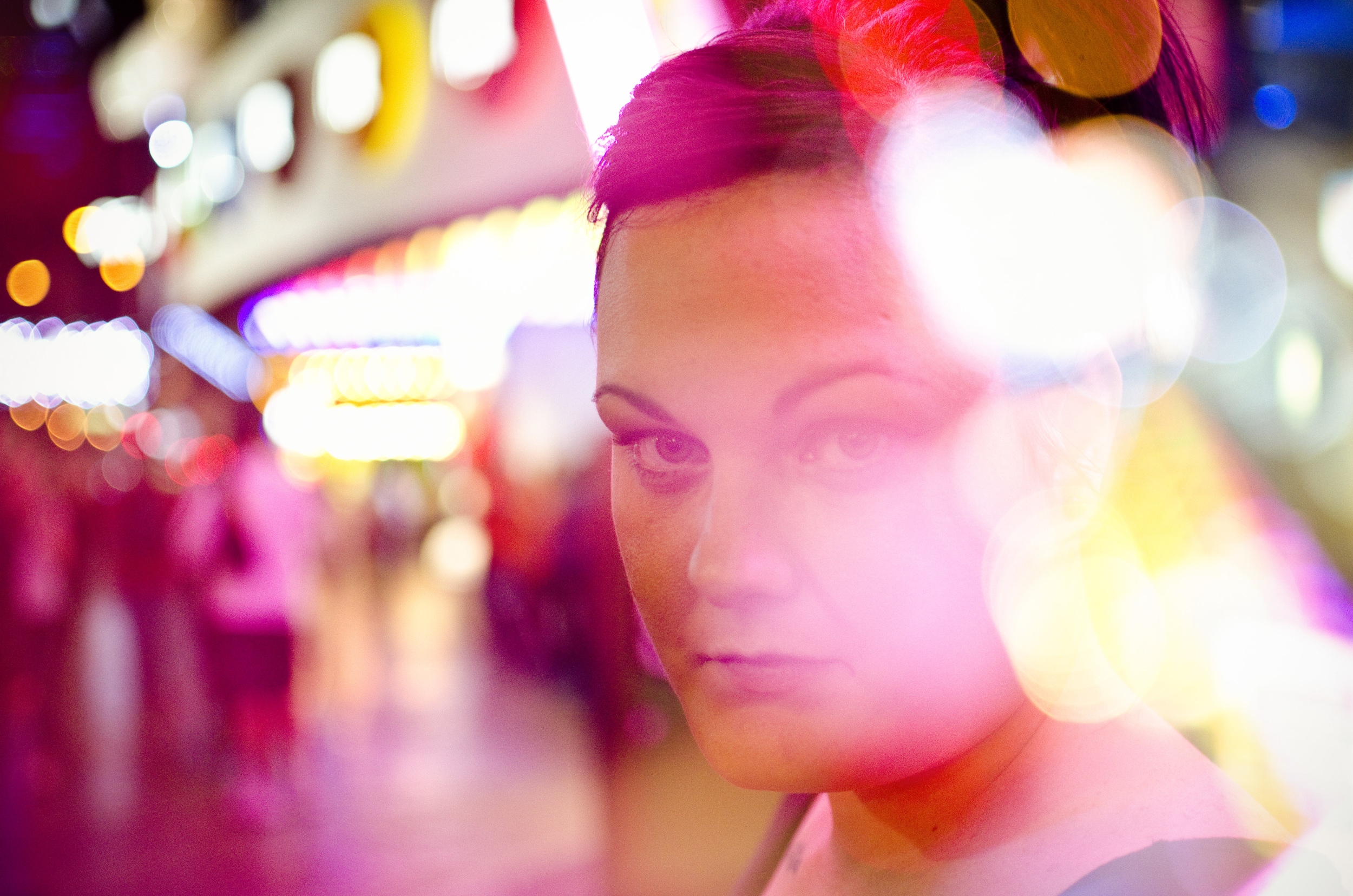 In this double exposure portrait Kayla Blair poses on Las Vegas Boulevard near Tropicana Avenue in Las Vegas Monday, Oct. 6, 2014.