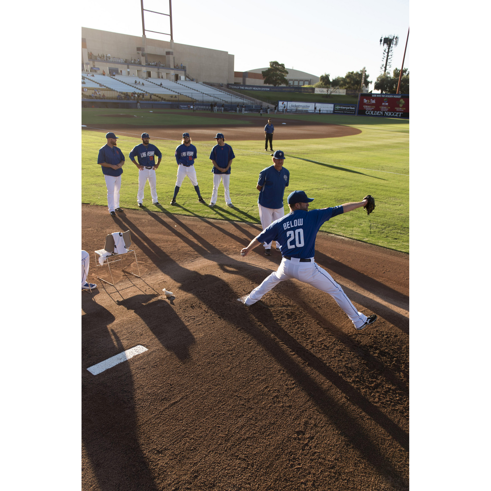 Las Vegas 51s pitcher Duane Below (20) warms up prior to a game against the Albuquerque Isotopes during the final day of his five day pitching cycle at Cashman Field in Las Vegas, Thursday, July 7, 2016. Jason Ogulnik/Las Vegas Review-Journal