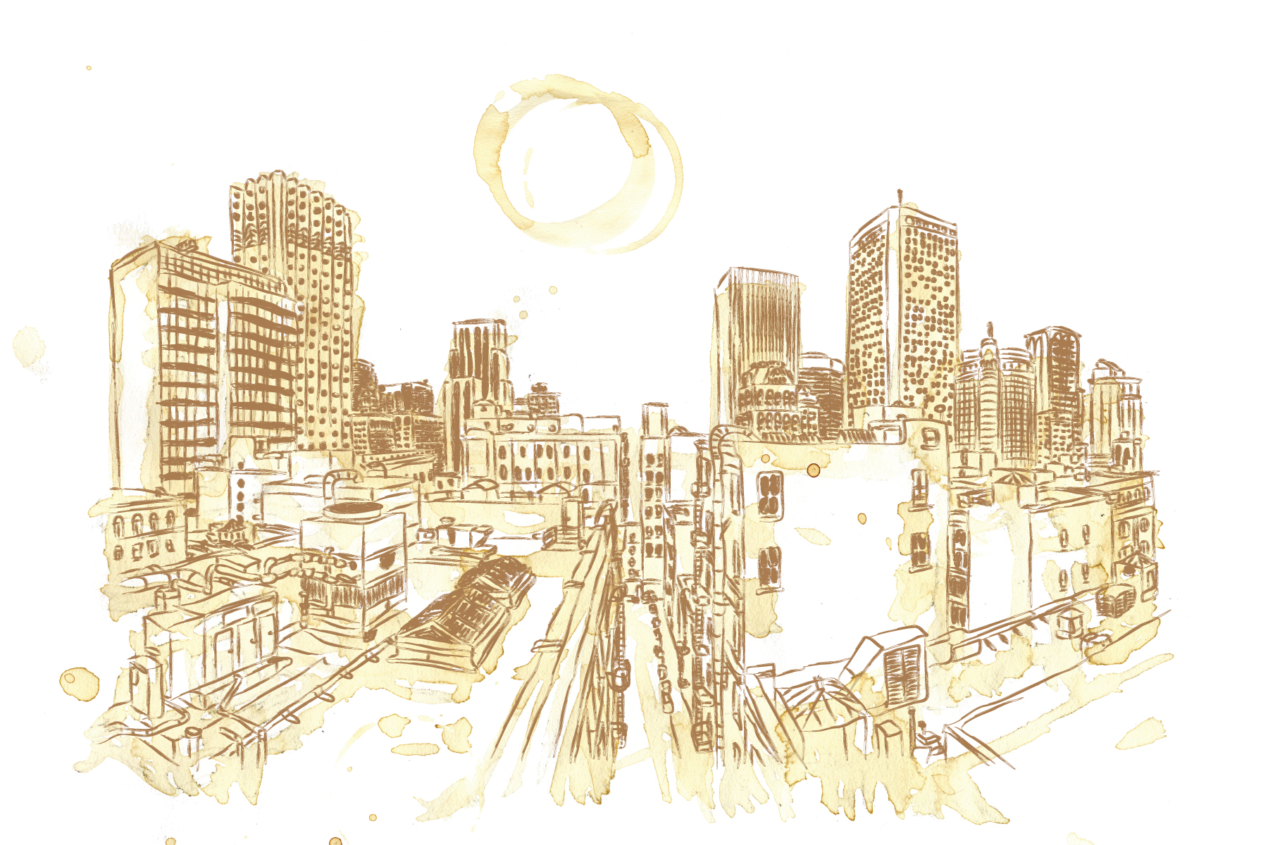 I've got something different for today, coffee art from 2010, when I was waist-deep in my illustration/graphic design phase. The line art was done in Adobe Illustrator using one of my photos as a reference and the rest was hand painted with coffee. 