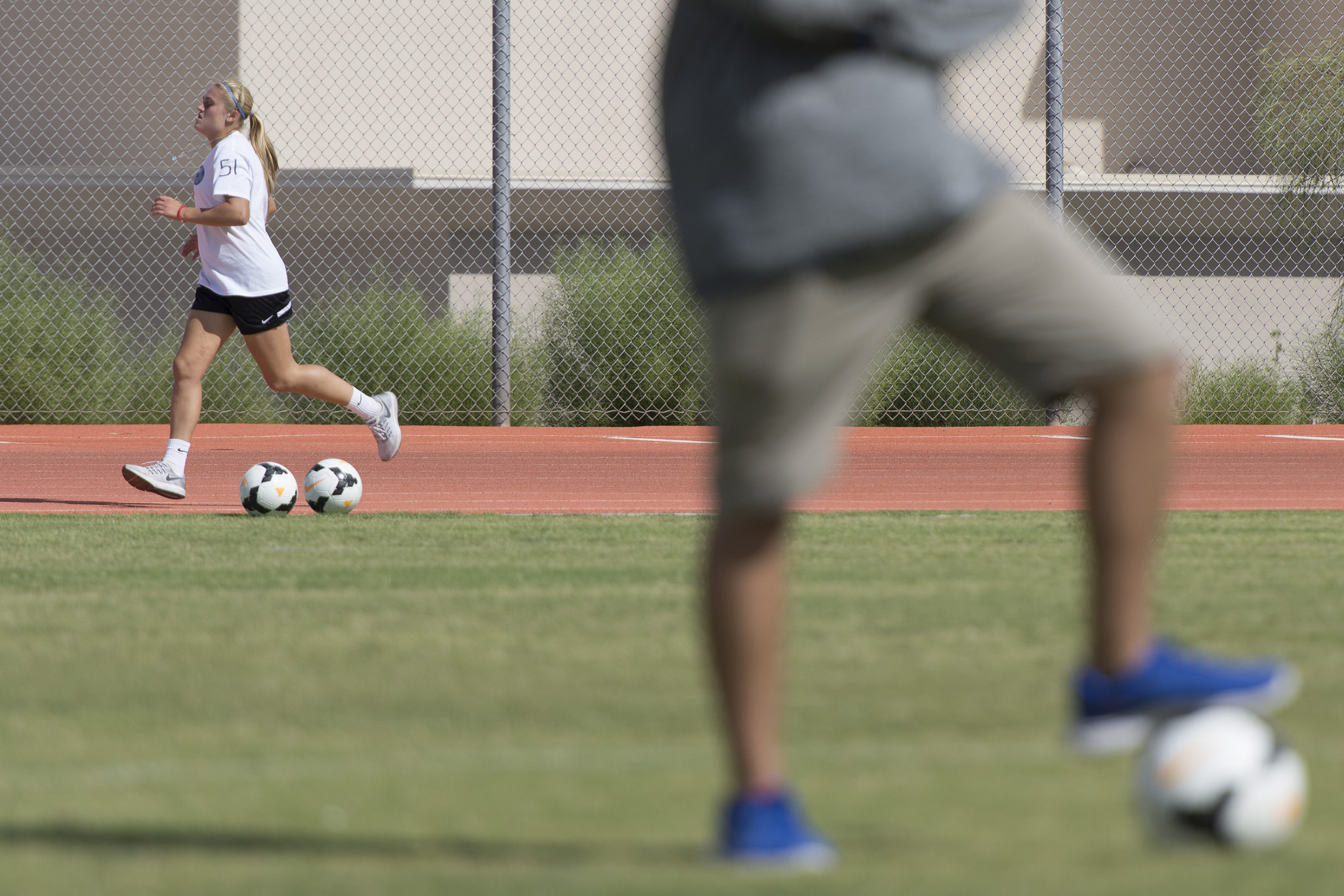Arlie Jones (51), runs around the track during girls soccer practice at Bishop Gorman High School in Las Vegas Thursday, Aug. 18, 2016. Jason Ogulnik/Las Vegas Review-Journal