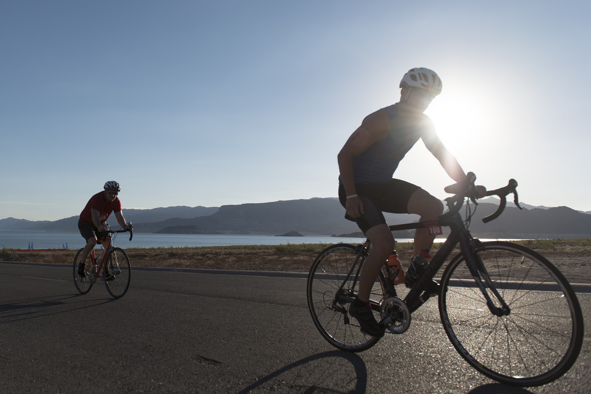 Cyclists climb uphill during the second leg of the Las Vegas Triathlon at Lake Mead near Boulder City, Saturday, Oct. 1, 2016. Jason Ogulnik/Las Vegas Review-Journal