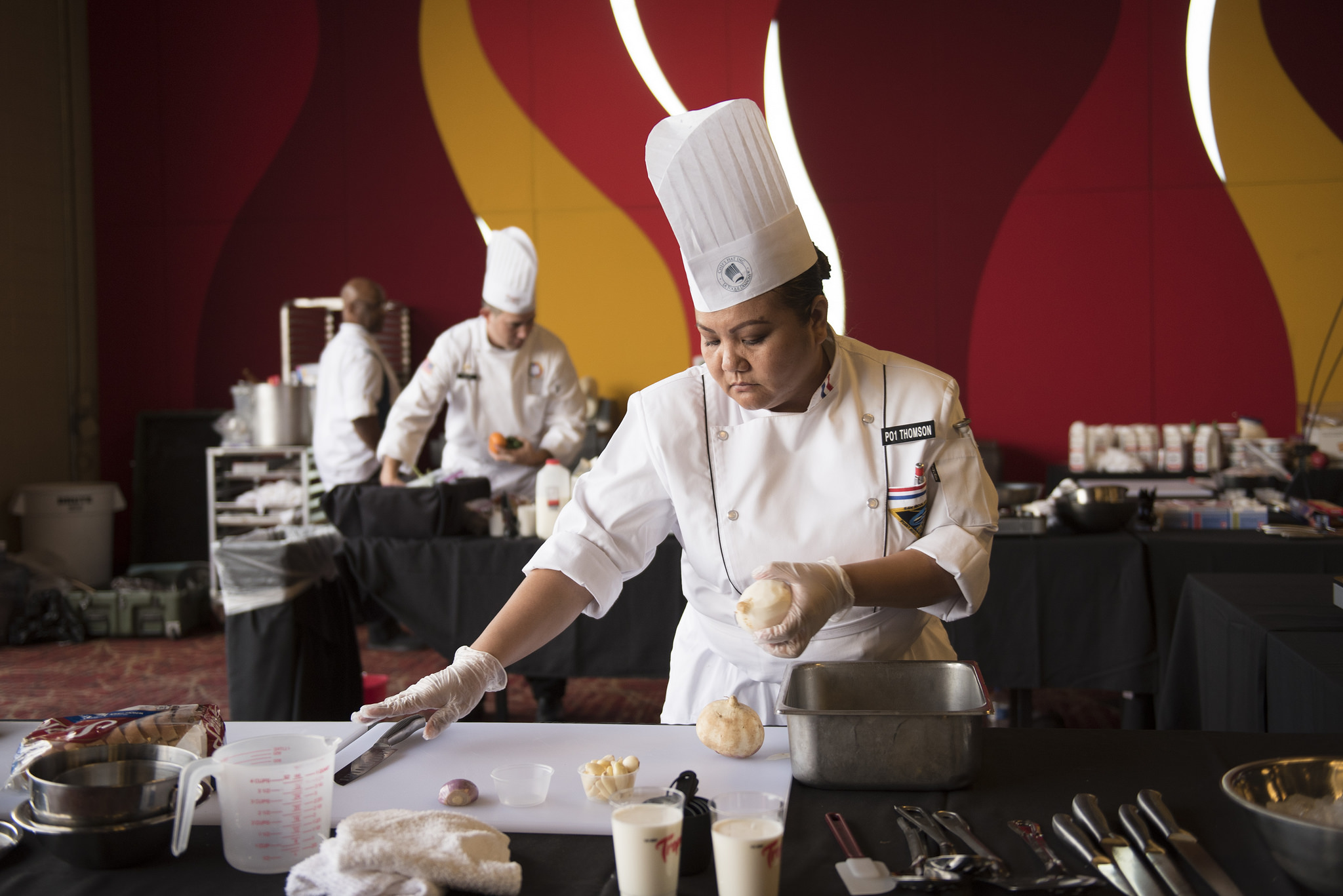 Navy veteran Tessie Thomson prepares her meal during the Military Hospitality Alliance's 13th annual Military Culinary Competition at the Tropicana hotel-casino in Las Vegas, Saturday, Nov. 12, 2016. Jason Ogulnik/Las Vegas Review-Journal