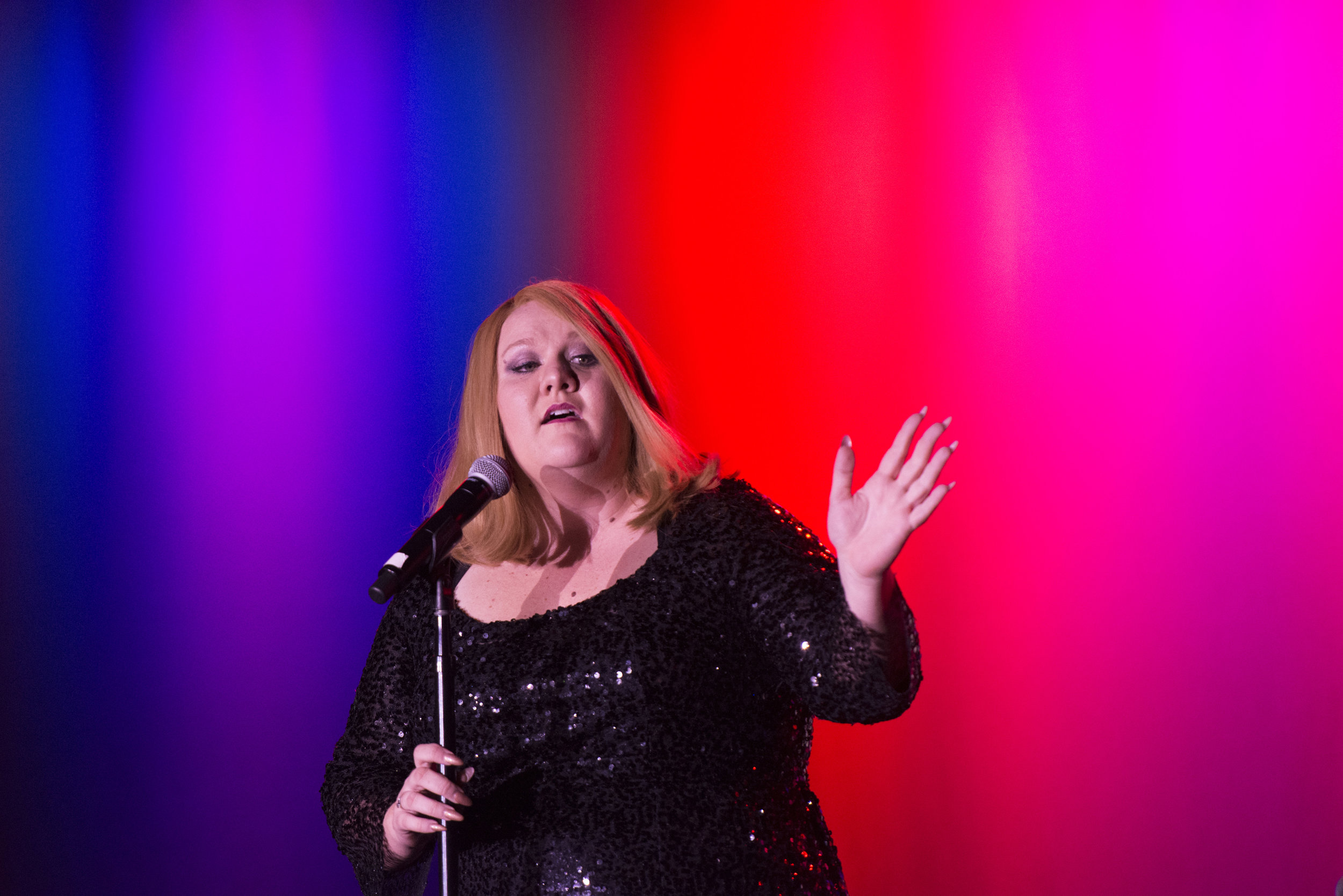 Adele impersonator Andrea Tyler performs during The Reel Awards at the Golden Nugget Hotel & Casino in Las Vegas, Nev., on February 20, 2017. The awards show is meant to be a humorous tribute to the Academy Awards. (Jason Ogulnik/Sipa USA)