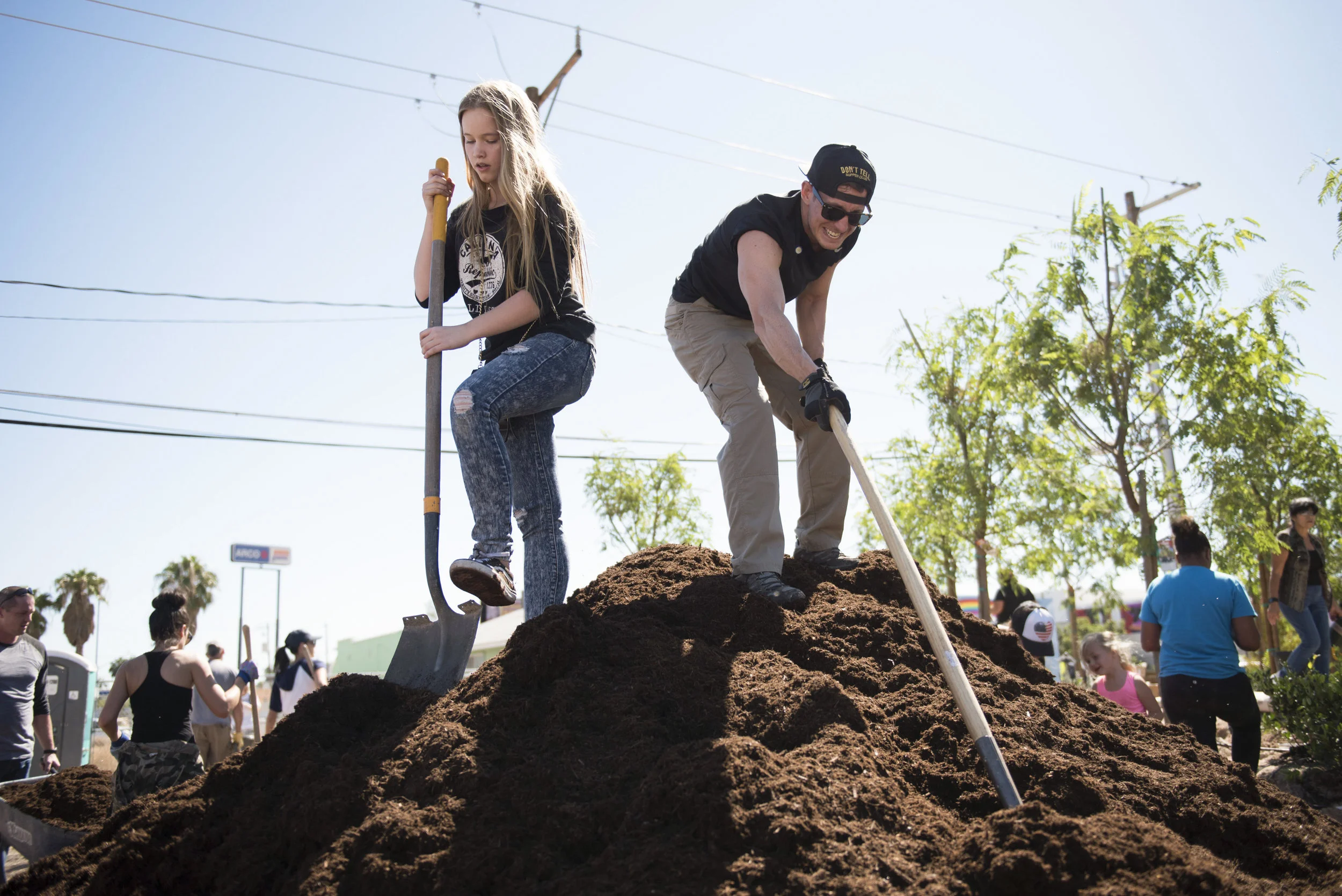 In the week following the Route 91 Harvest Country Music Festival, volunteers work on the Las Vegas Community Healing Garden in downtown Las Vegas to commemorate the victims.