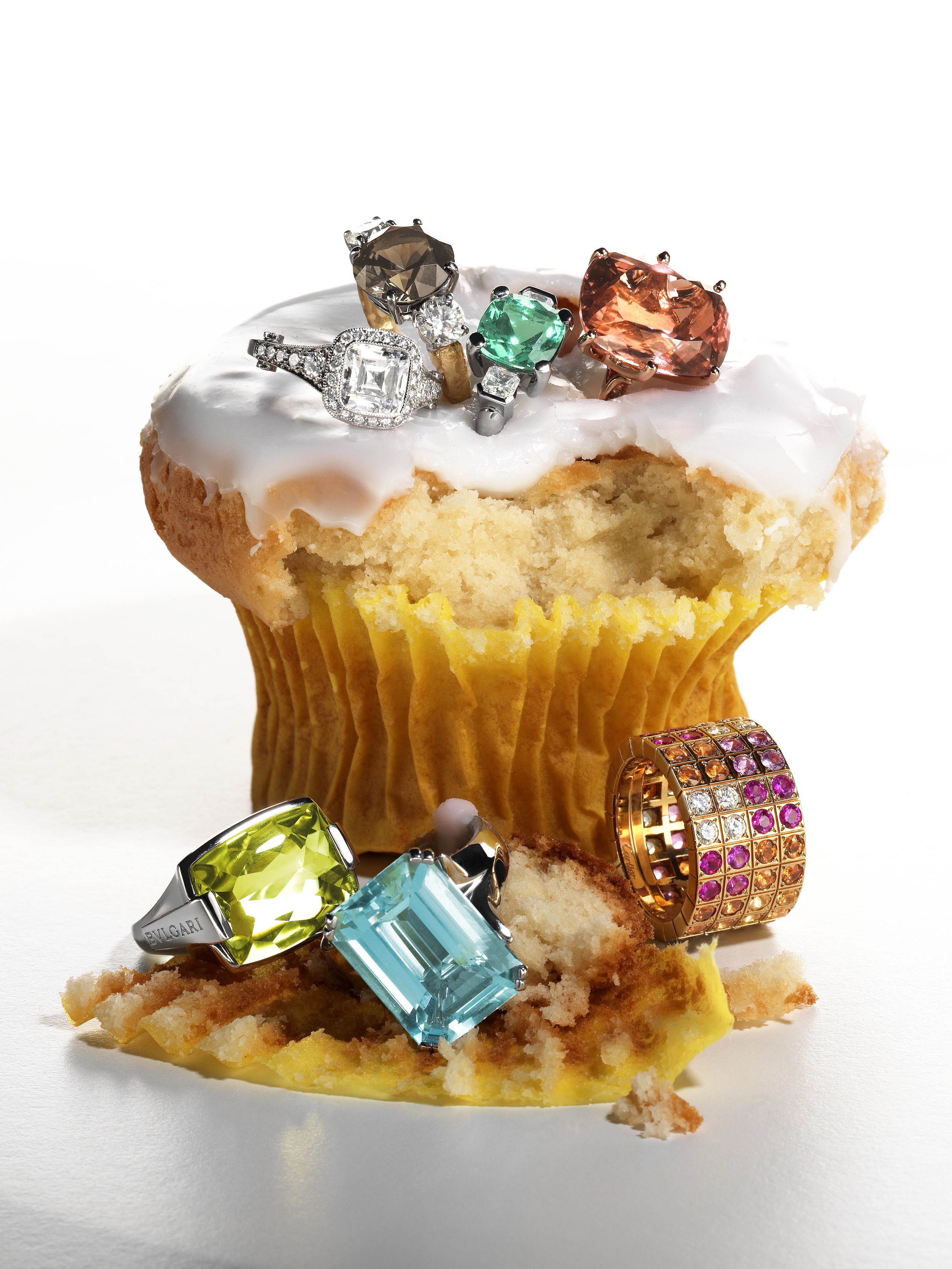 Russh Magazine jewellery editorial on cupcake