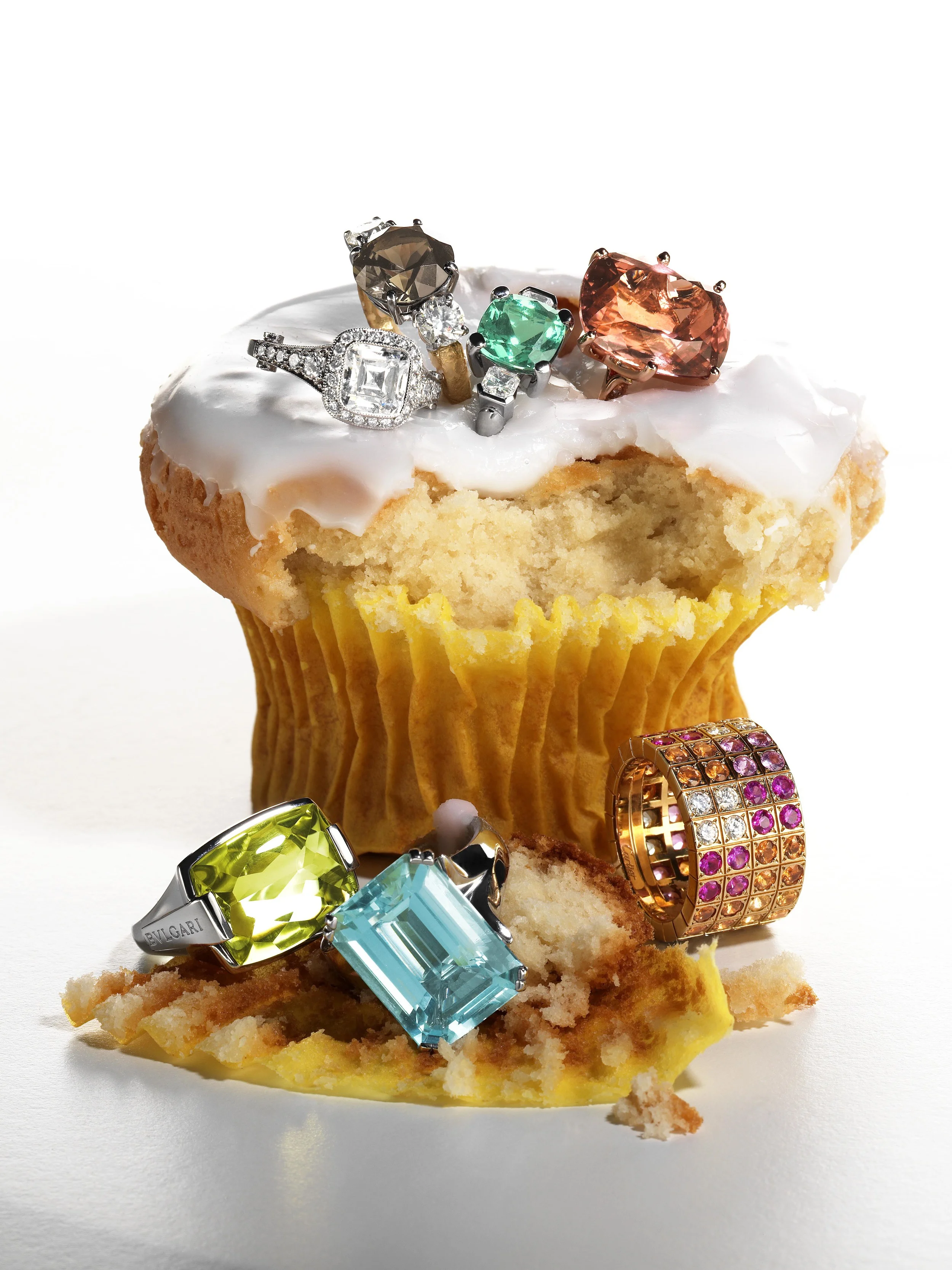 Russh Magazine jewellery editorial on cupcake