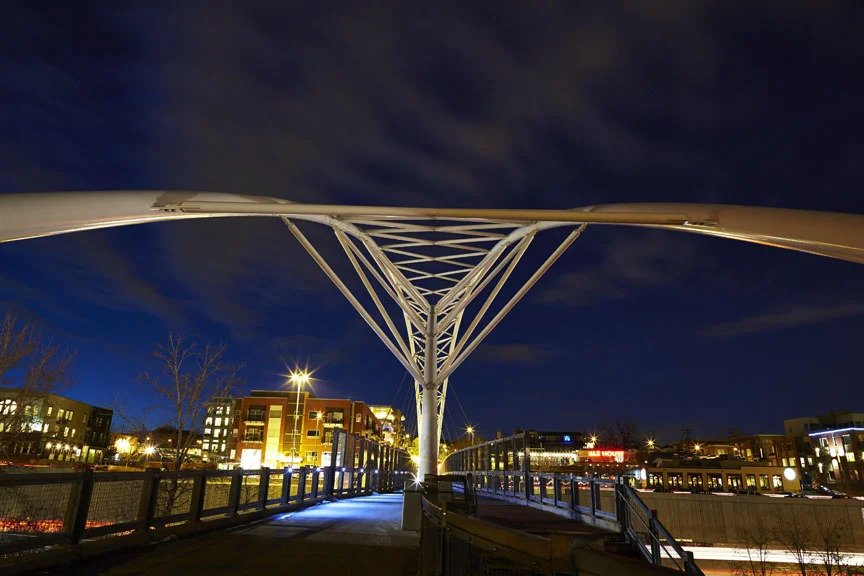 Denver foot-bridge in downtown at night. 