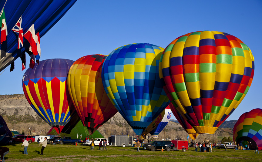 Hot air balloons at Balloons-n-Varooms event in southwestern Colorado. 
