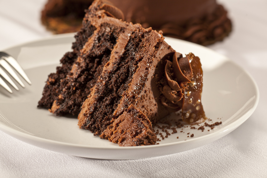 Decadent chocolate cake and frosting. 