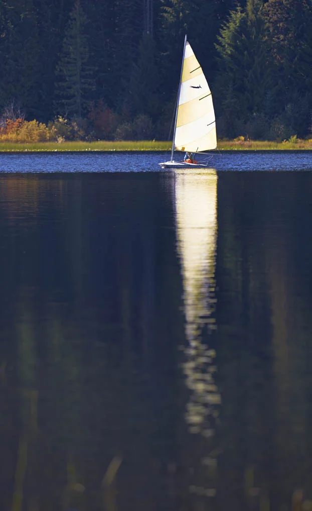 Sailboat on lake near Mount Hood, Oregon. 