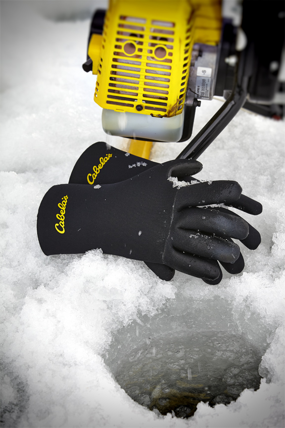 Cabela's neoprene, water proof ice fishing gloves. 