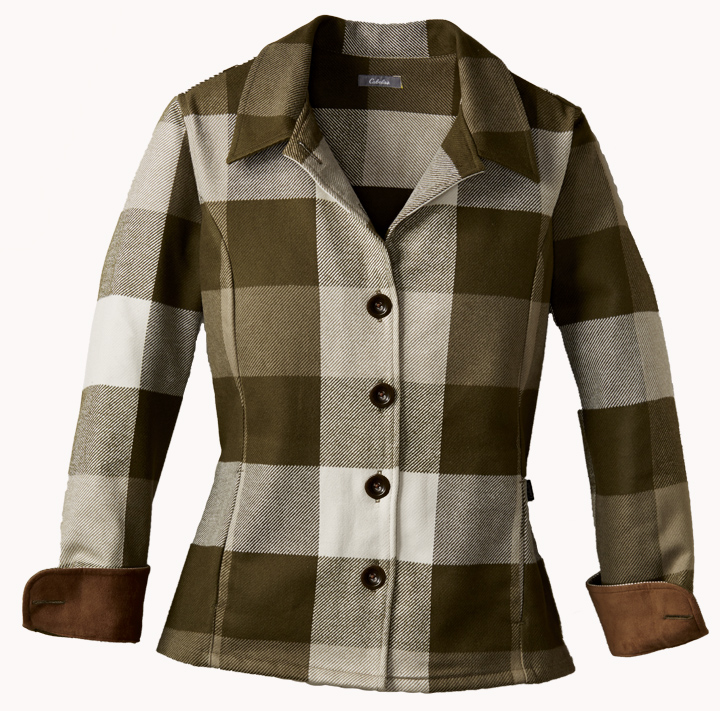 Women's plaid, button-down, collared jacket by Woolrich. 