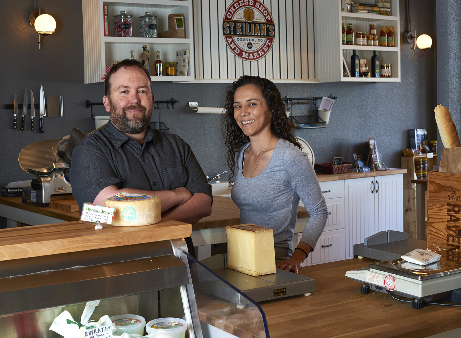 Owners at St. Kilian's Cheese Shop and Market, Denver, Colorado. 