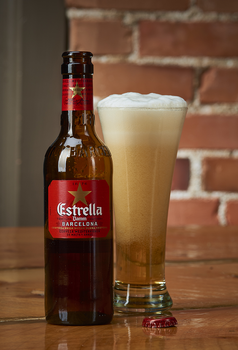Glass of Estralla beer. 