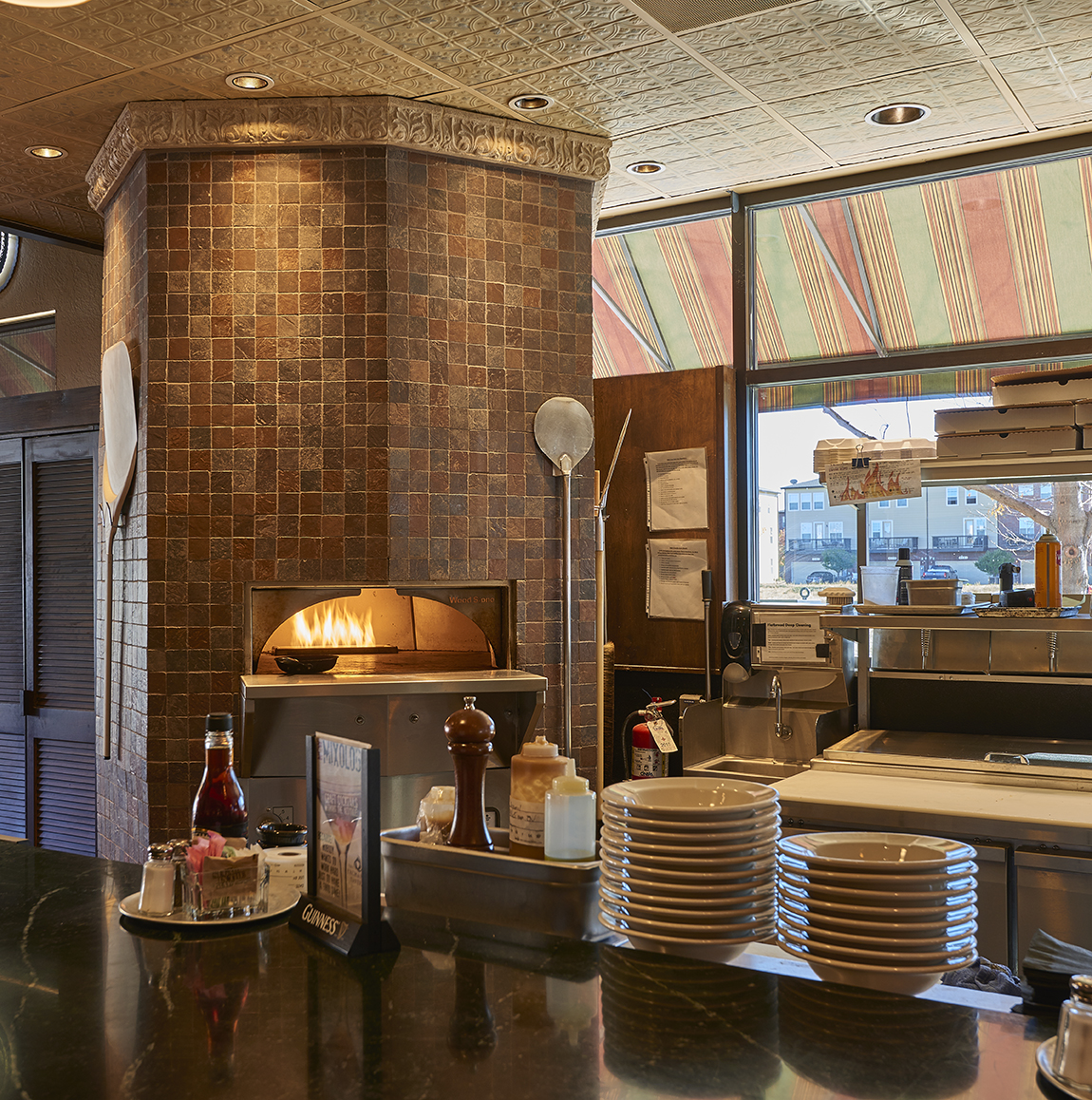 Restaurant wood-fired pizza oven. 