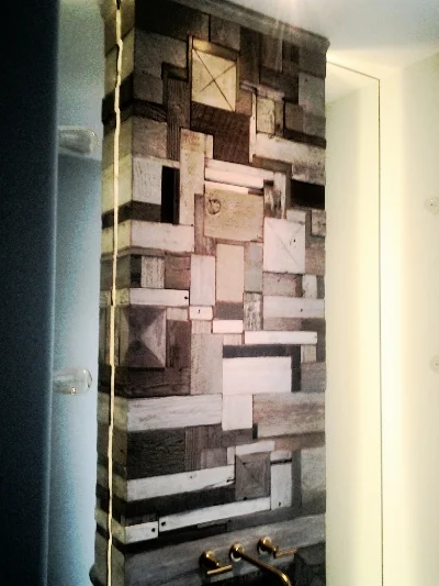 reclaimed material patch work wall panel