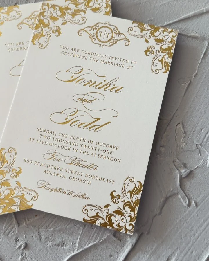 As I’m quoting a custom invitation suite for a client I realized that:
1. I never posted these beauties
2. I’m clearly just horrible at posting
3. That paper shortage era was CRAZY (hence the 2 papers shown)
4. I really do love what I do