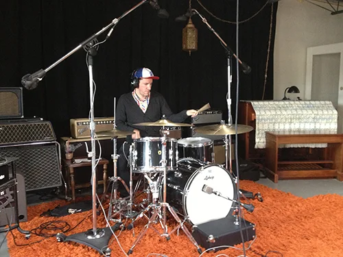 Mikey Holland laying down drum track for Cinematic at Watch City Studios in Waltham, MA